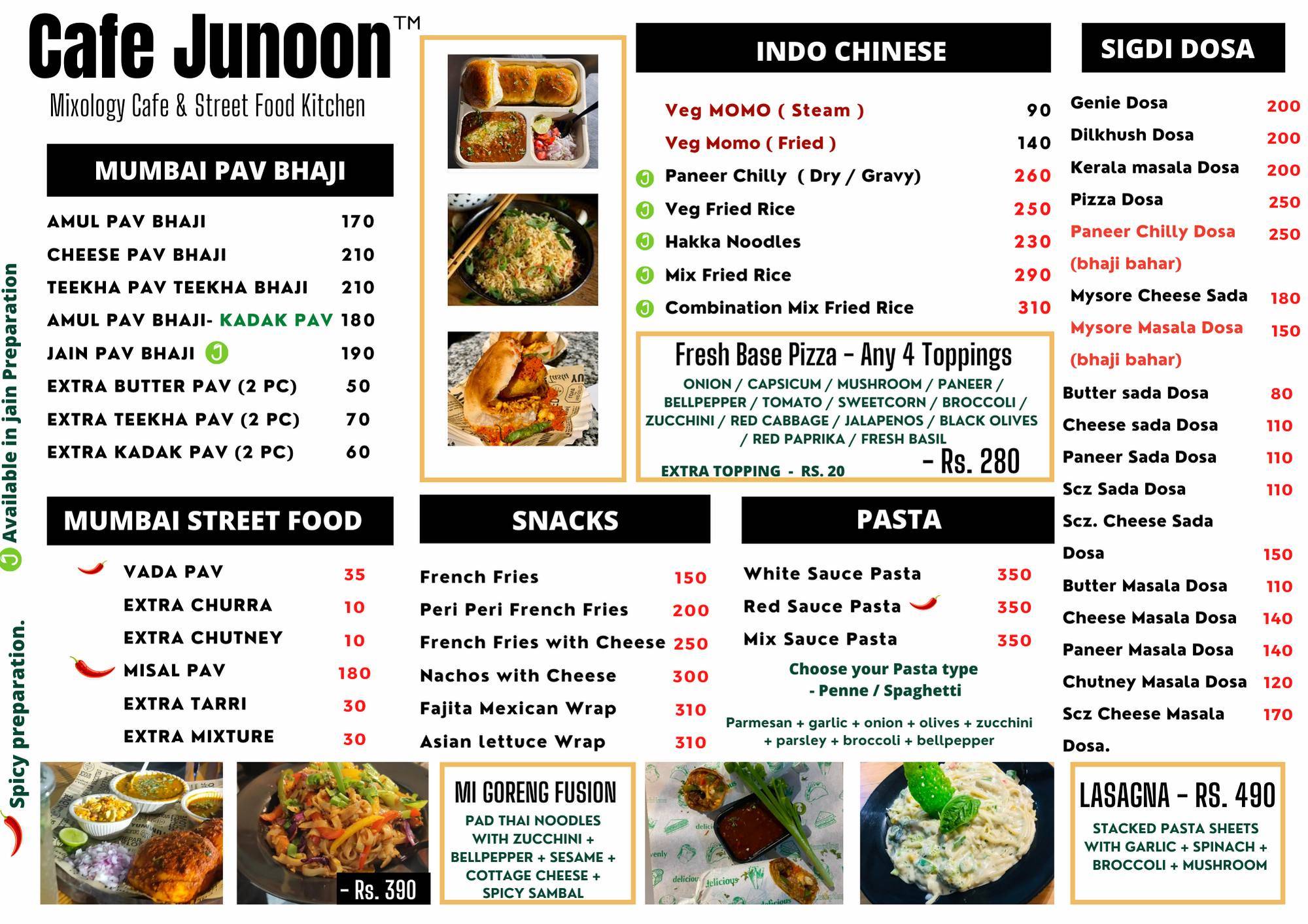 Menu at Cafe Junoon, Raipur, Golden Trade Center