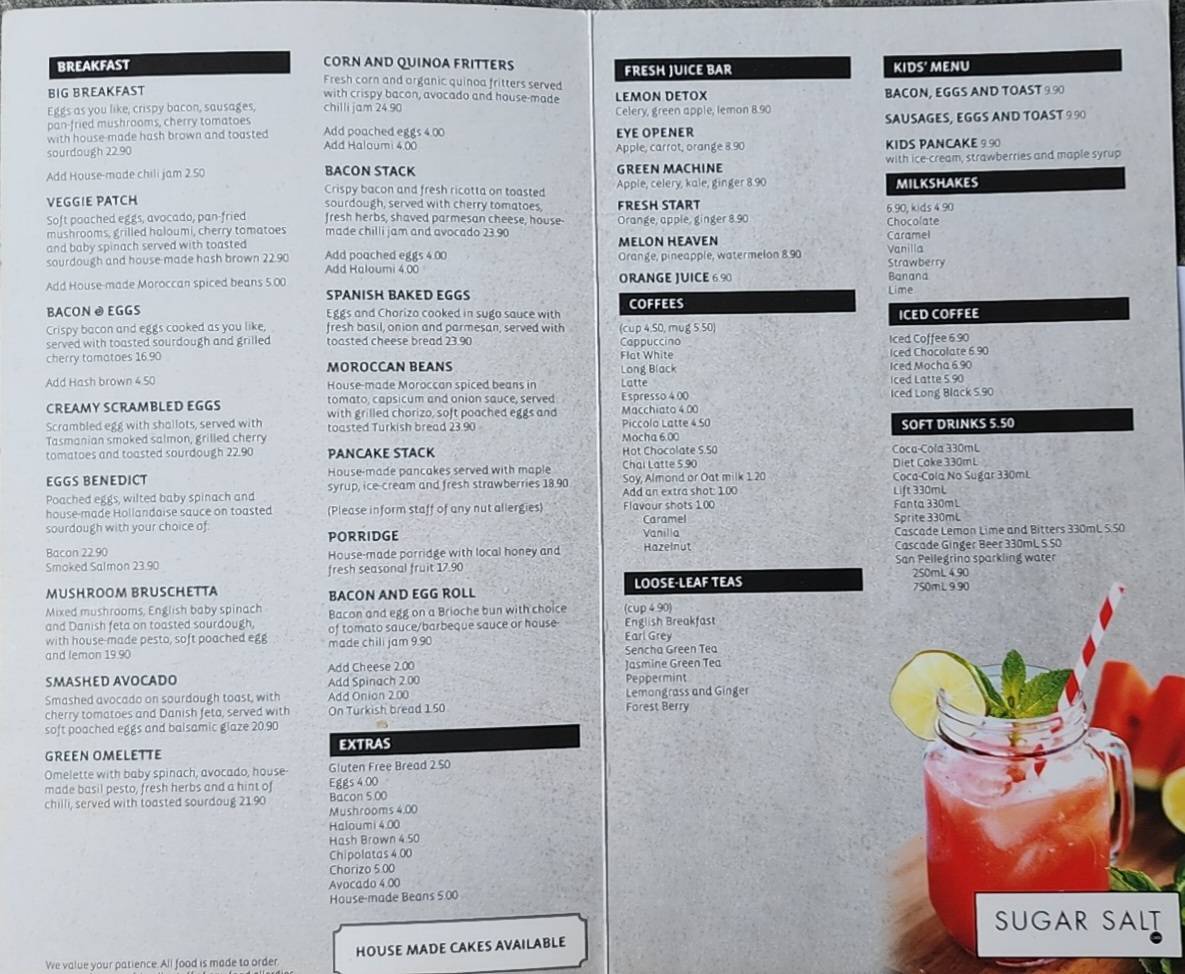 Menu at Sugar Salt Cafe, Galston, 344 Galston Rd