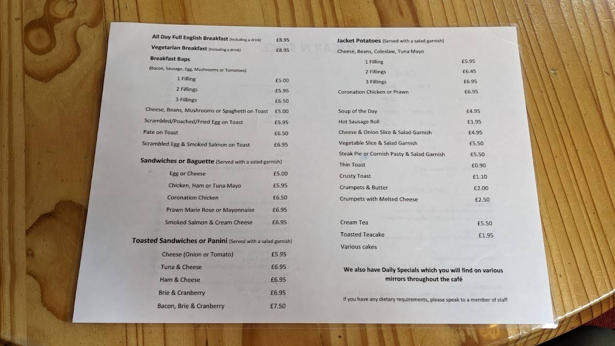 Menu at Sugar n' Spice cafe, Pershore