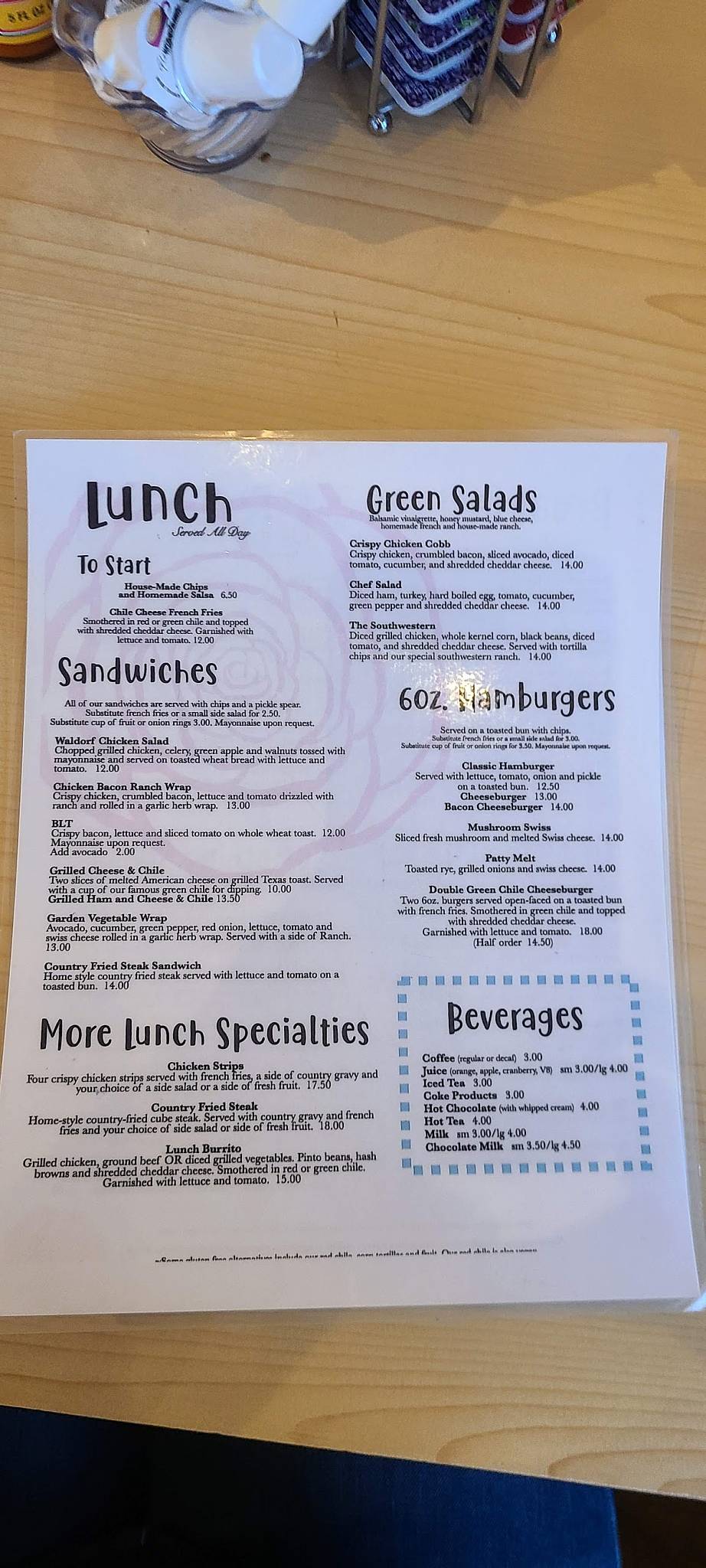 Menu at The Rose cafe, Pagosa Springs, 408 Pagosa St