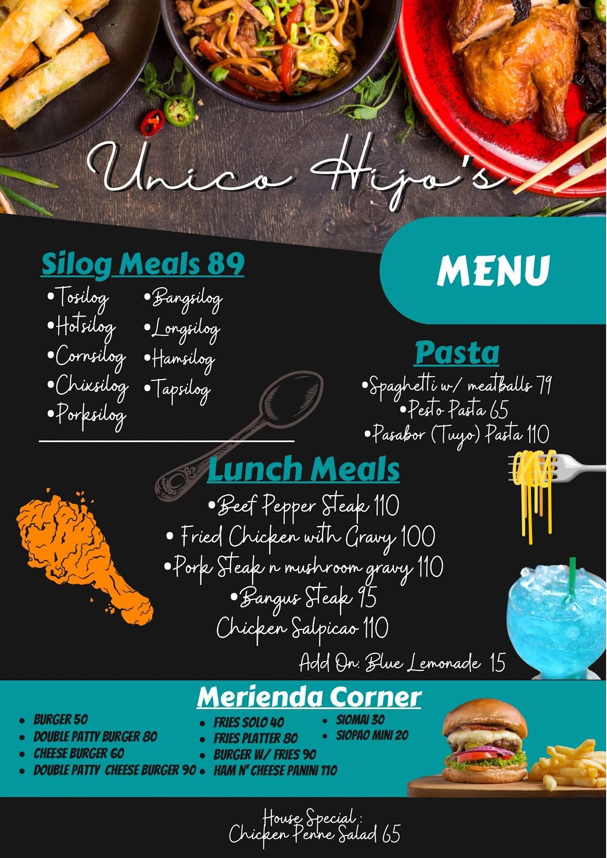 Menu At Unico Hijo Cafe, Roxas City