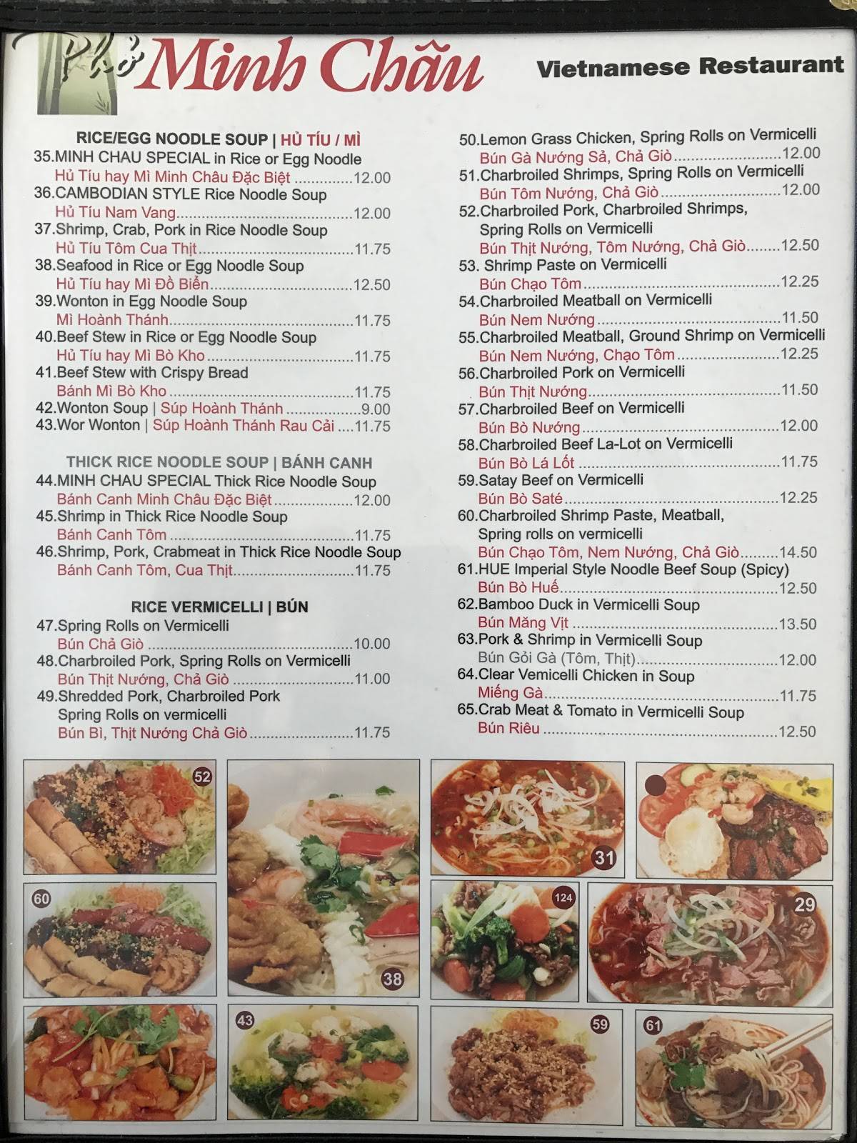 Menu at Minh Chau Restaurant, Calgary