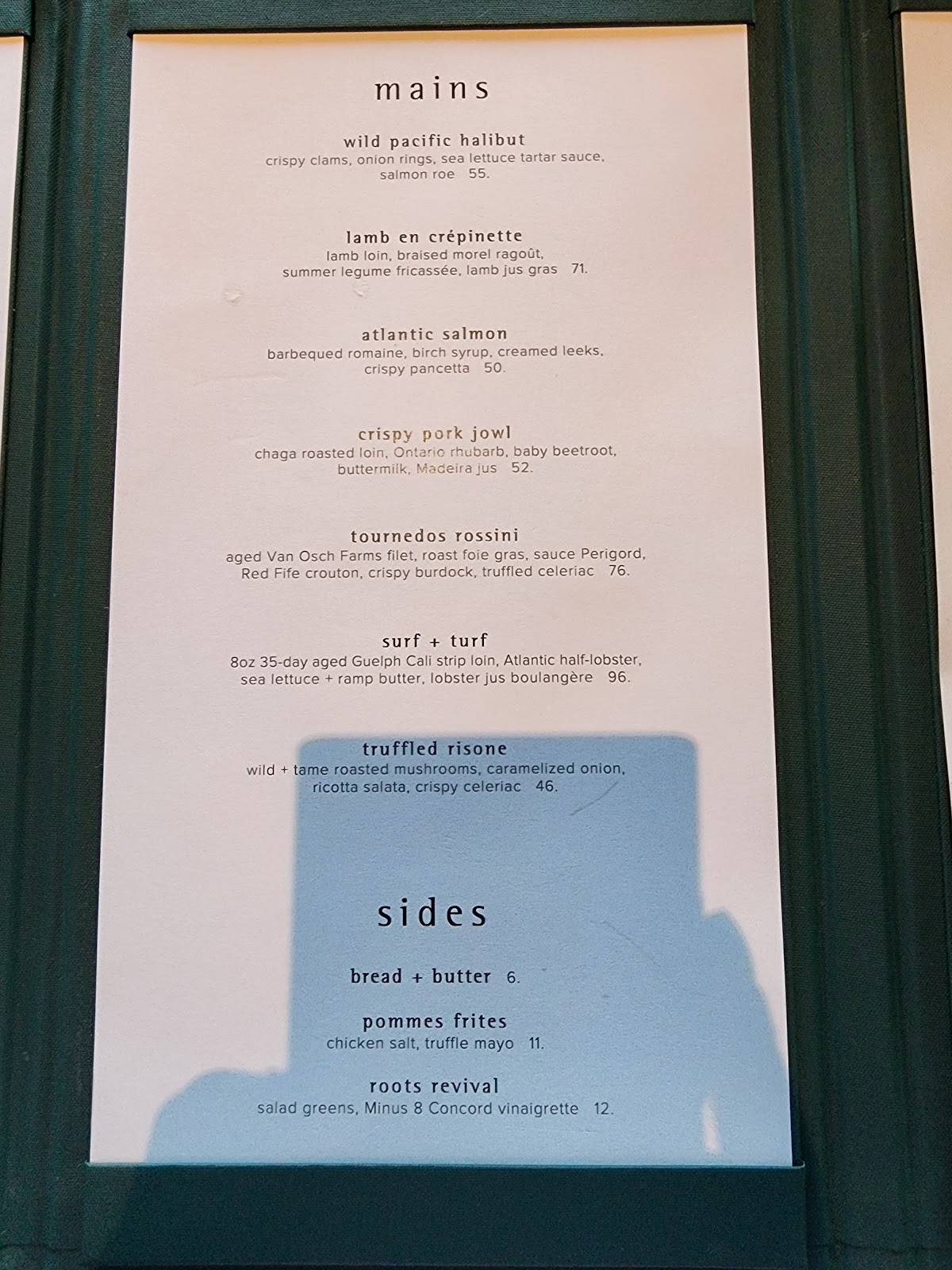 Menu at Canoe restaurant, Toronto, 66 Wellington St W 54th floor
