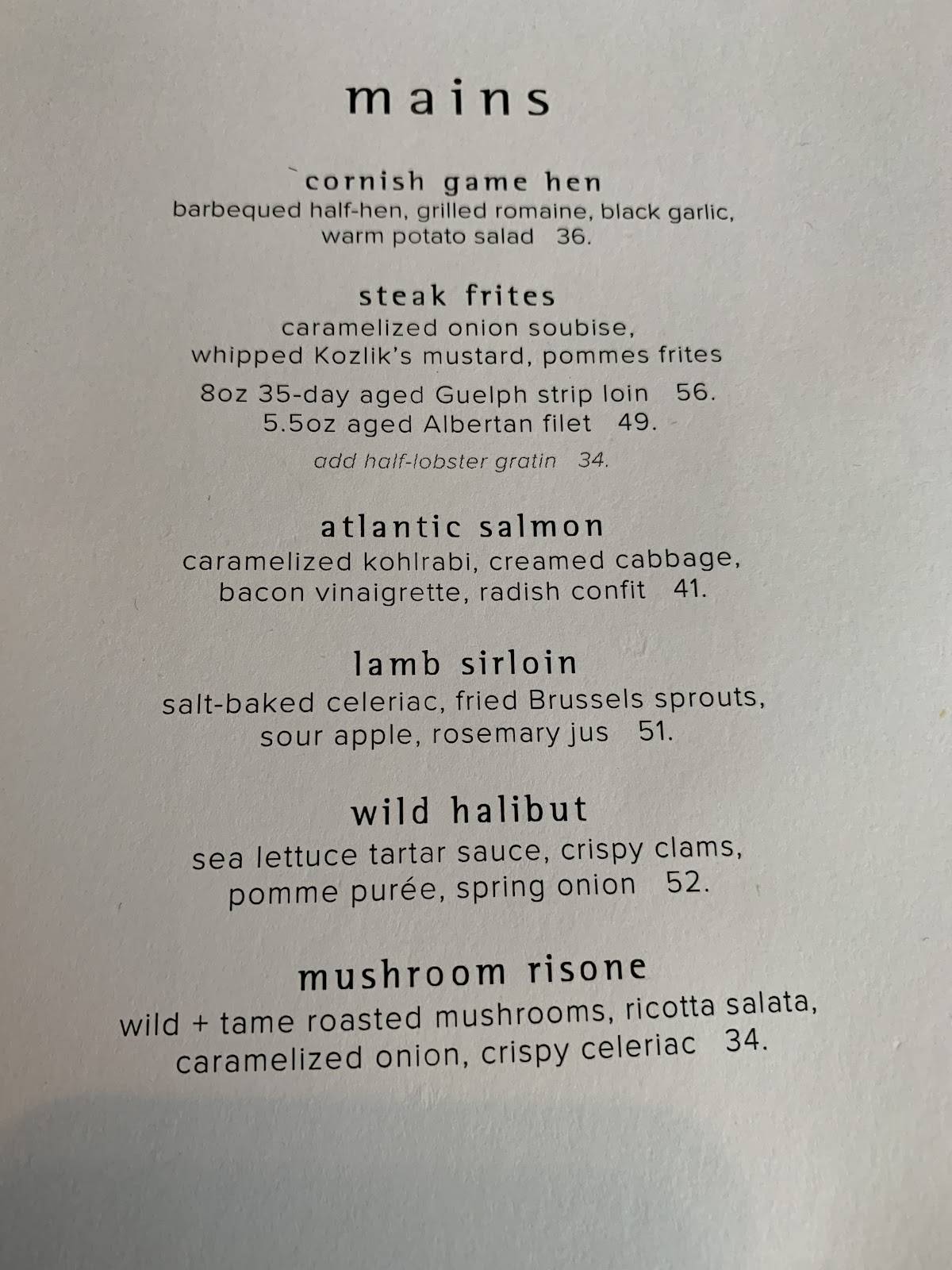 Menu at Canoe restaurant, Toronto, 66 Wellington St W 54th floor