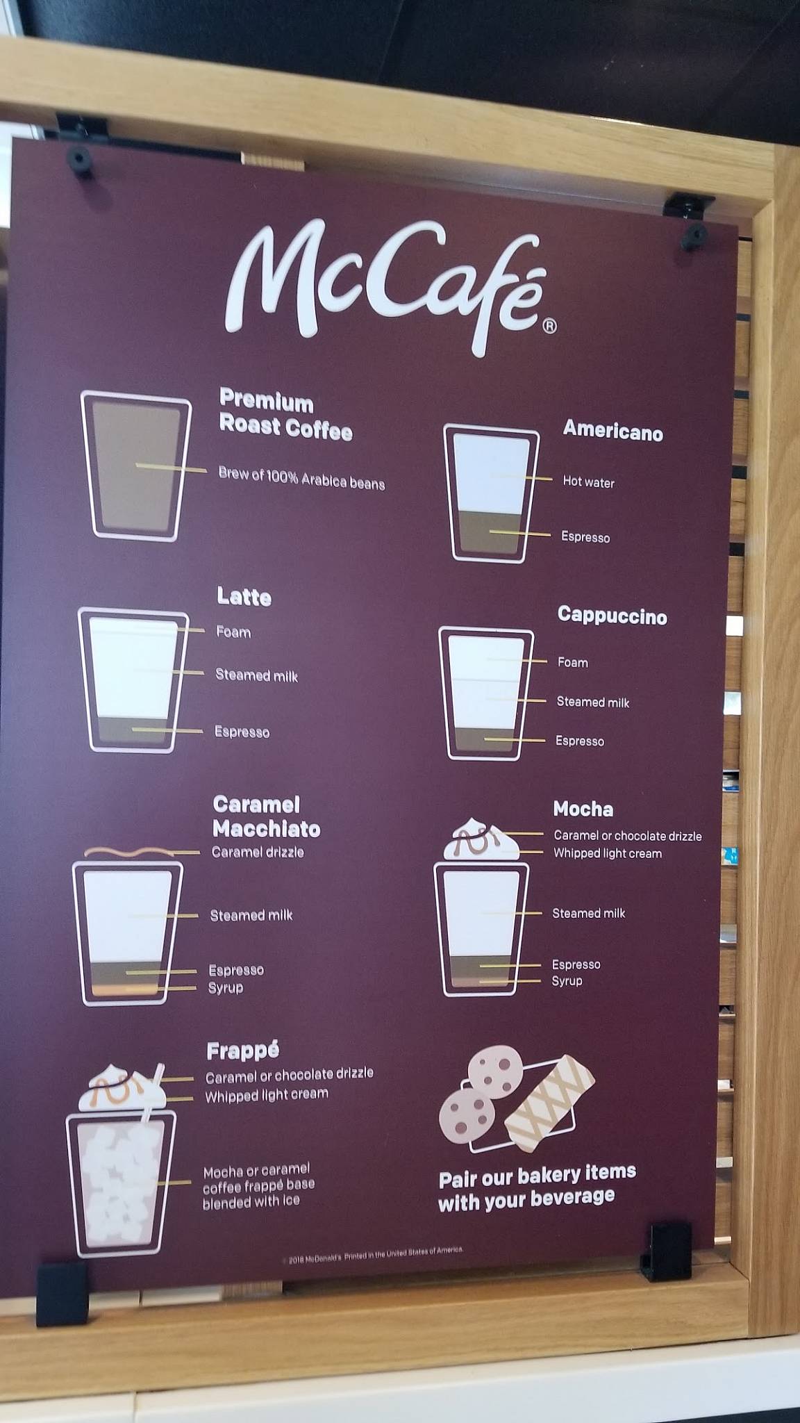 Menu at McDonald's fast food, Cape Girardeau, William St