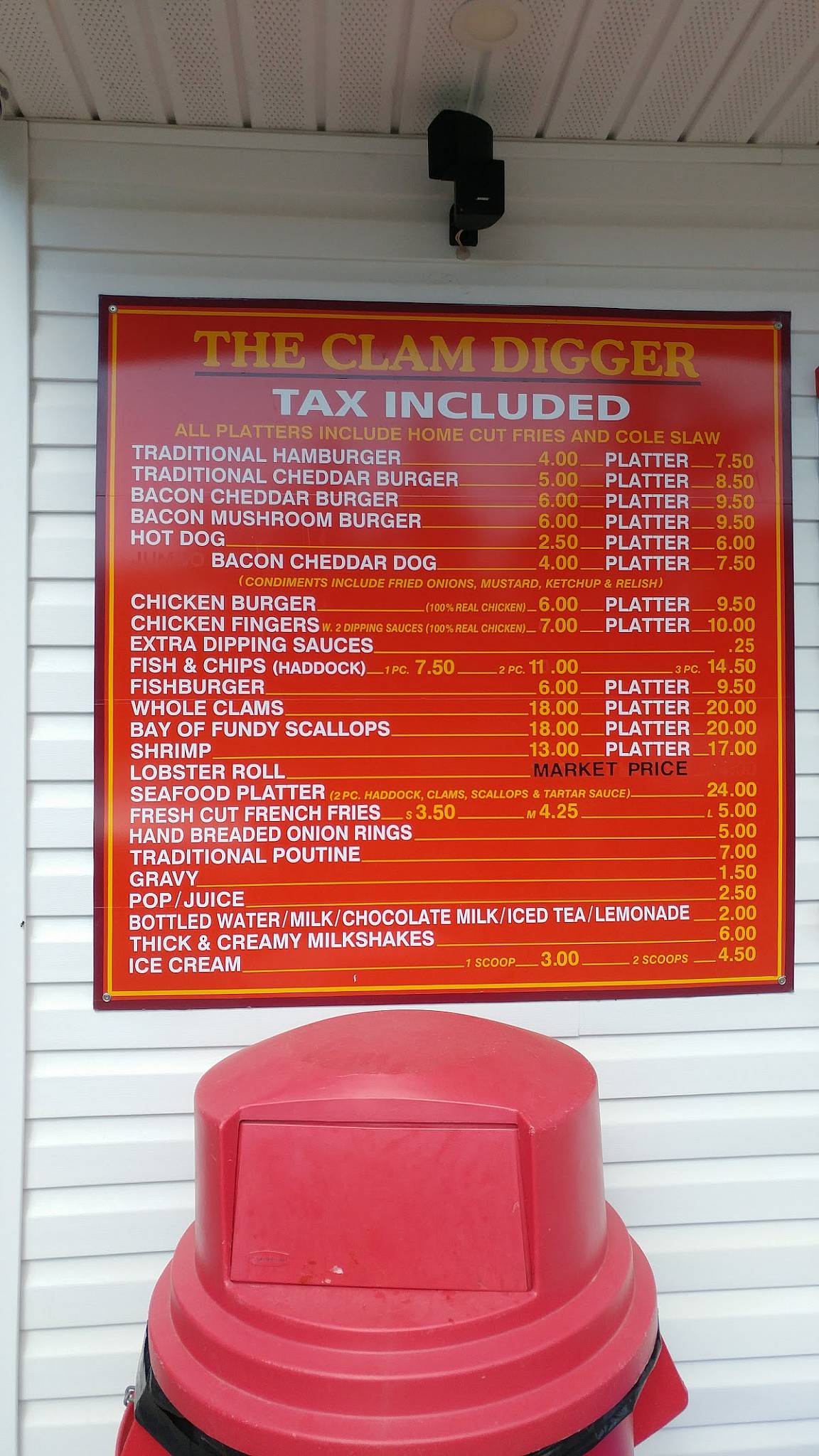 Menu at The Clam Digger restaurant, Chamcook, NB127