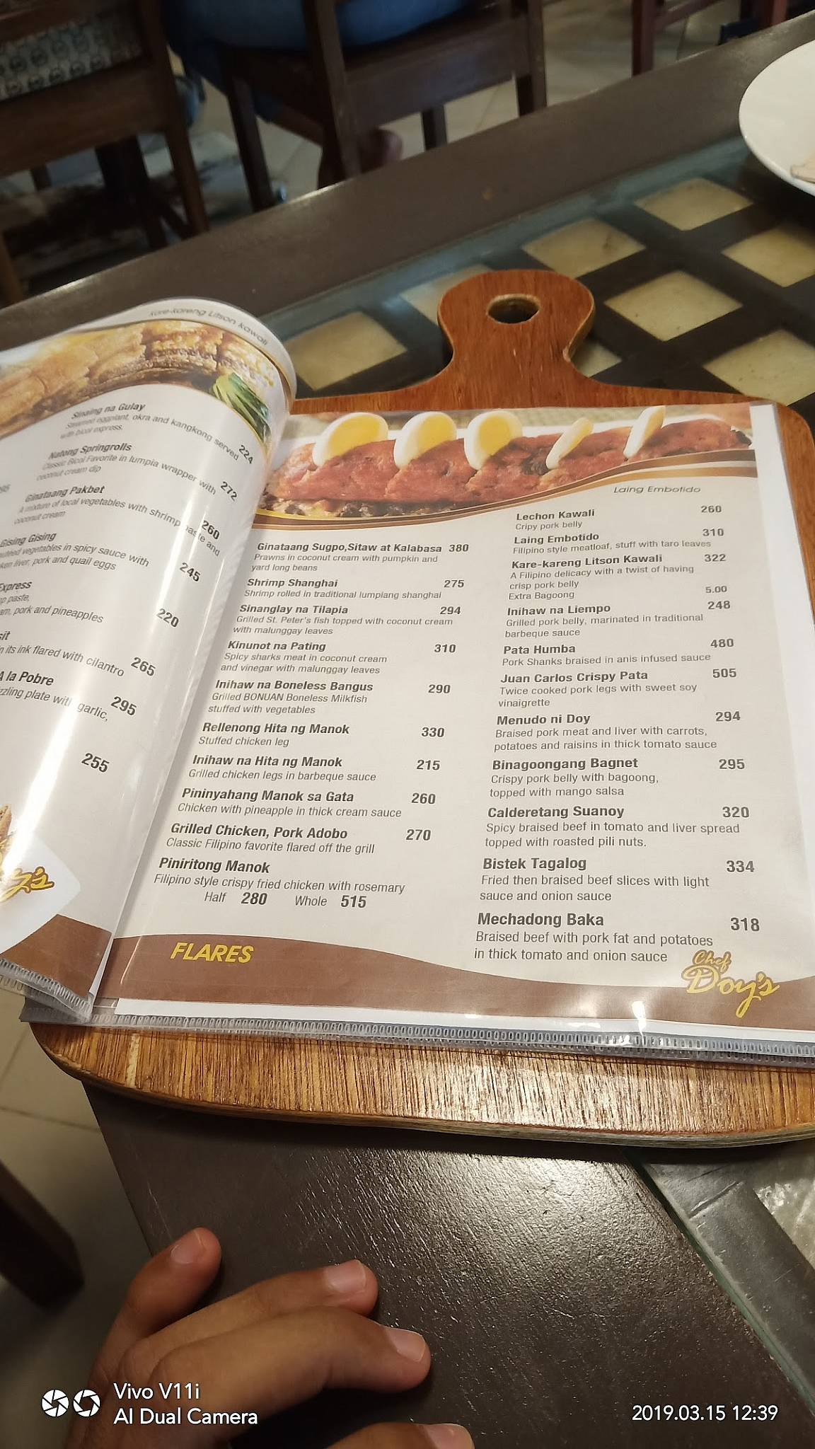 Menu at Chef Doy’s restaurant, Naga