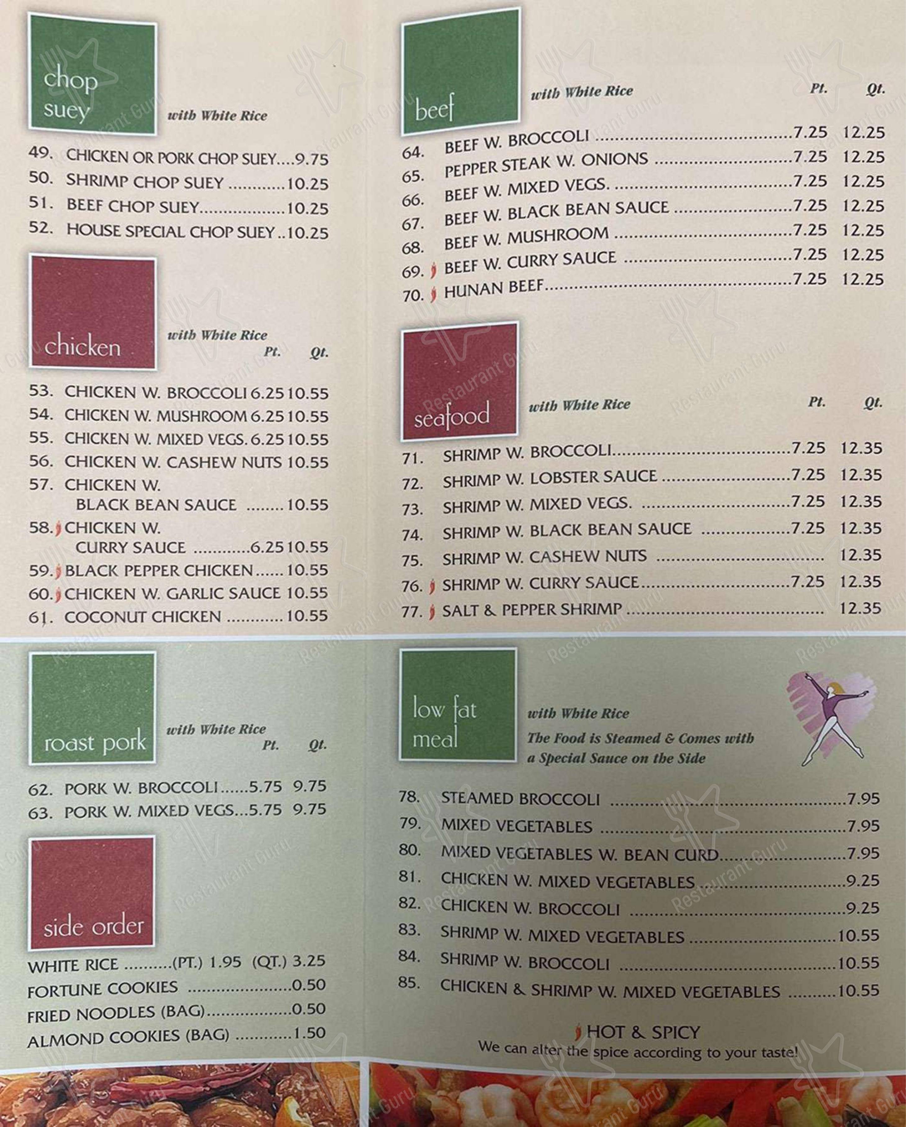 Menu at Chopsticks restaurant, Waterford