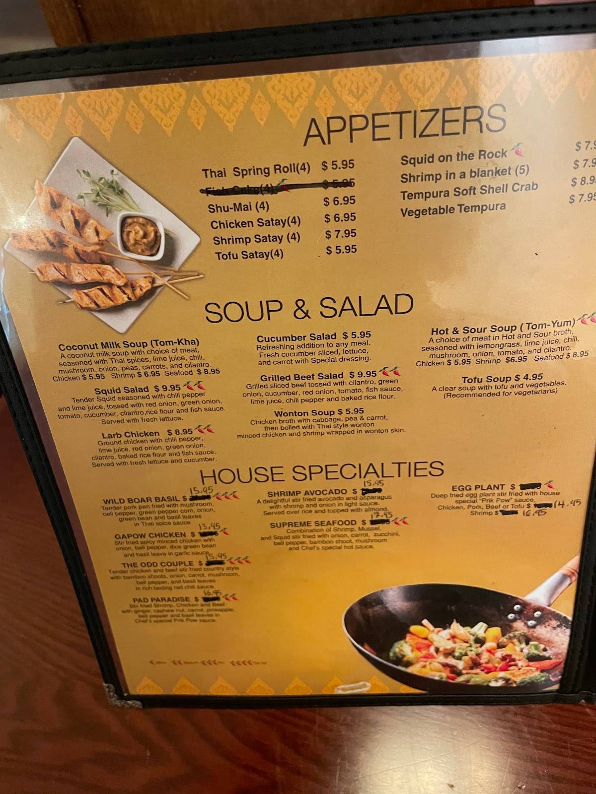 Menu at House of Thai restaurant, Cookeville