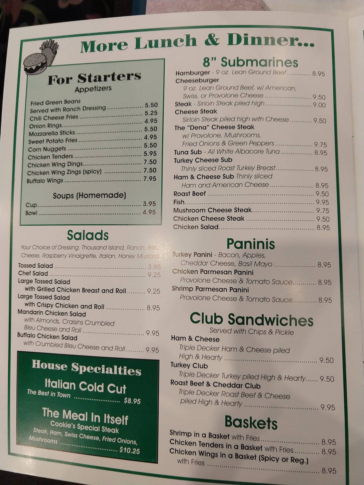 Menu at Cookie's Kitchen restaurant, Pasadena