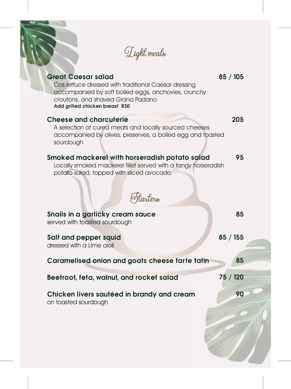 Menu at Copper Kettle Restaurant, Raithby