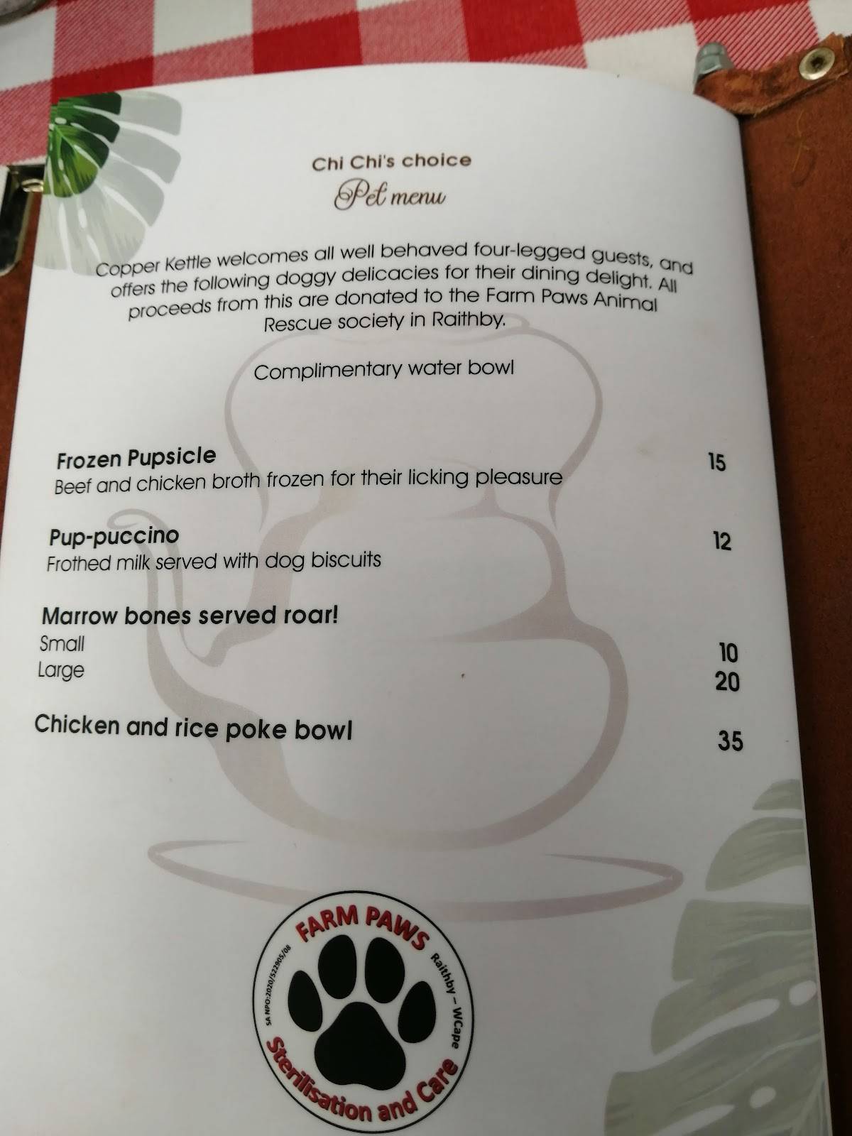 Menu at Copper Kettle Restaurant, Raithby