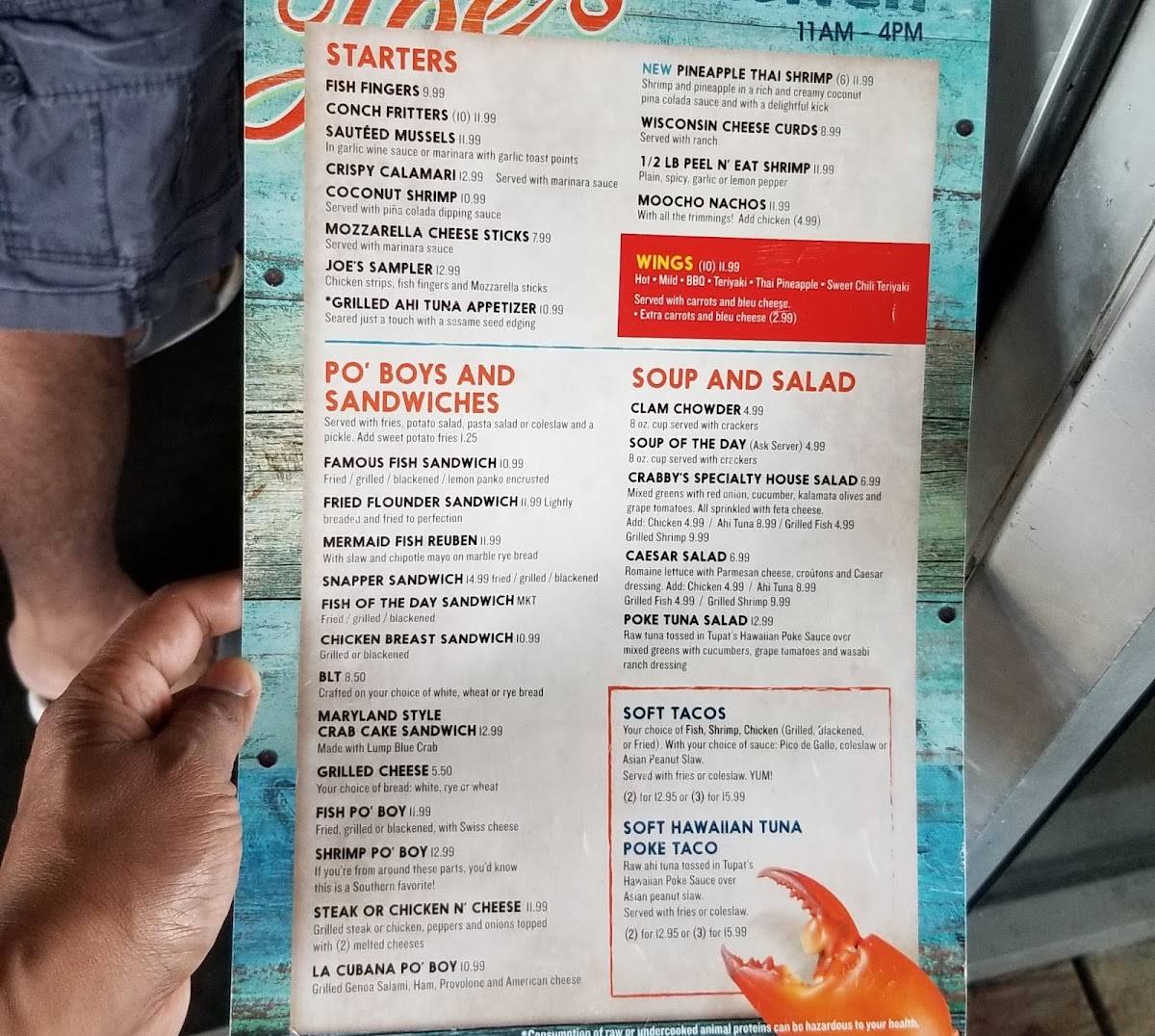Menu at Crabby Joe's Deck & Grill pub & bar, Daytona Beach Shores