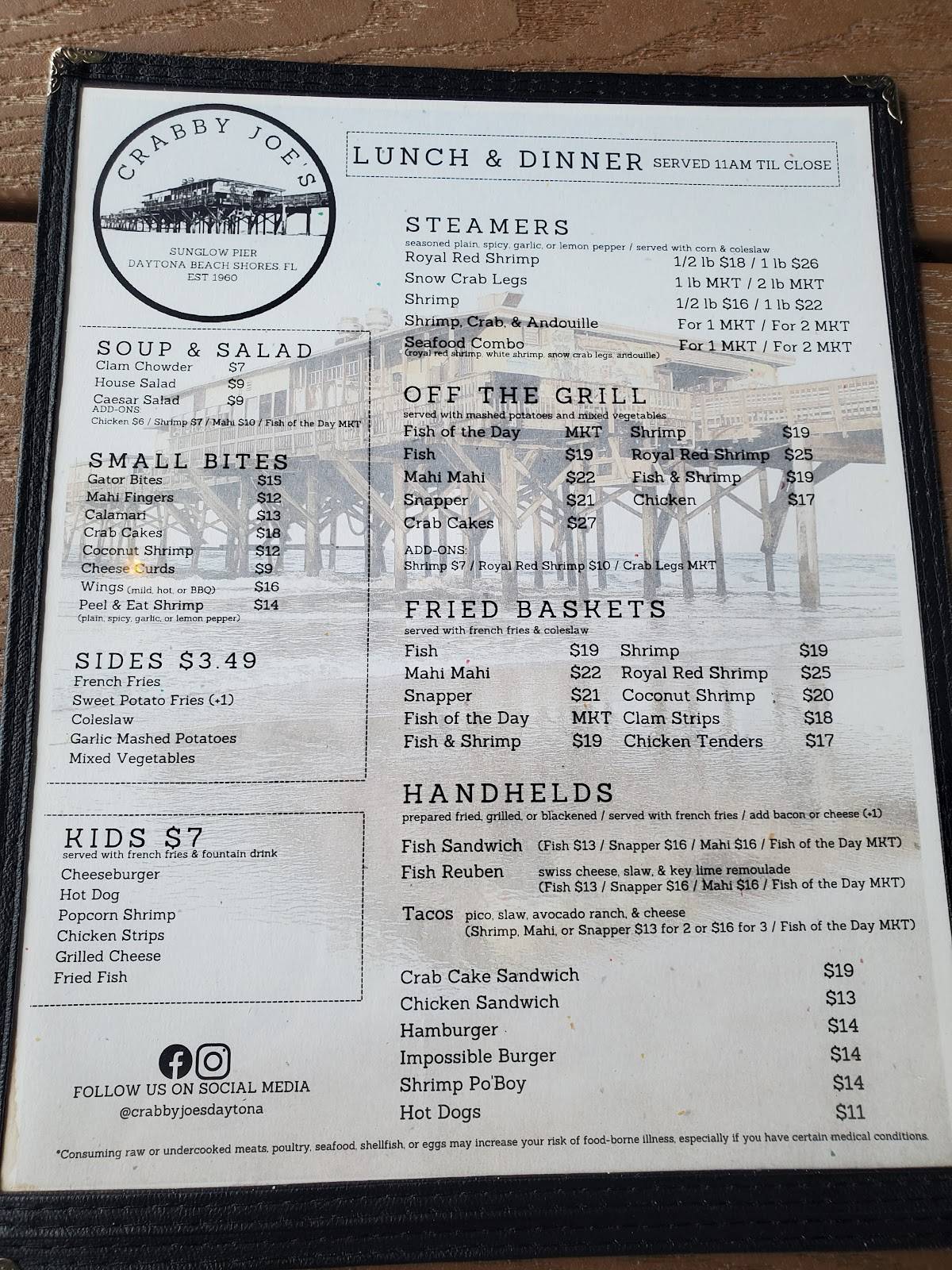 Menu at Crabby Joe's Deck & Grill pub & bar, Daytona Beach Shores