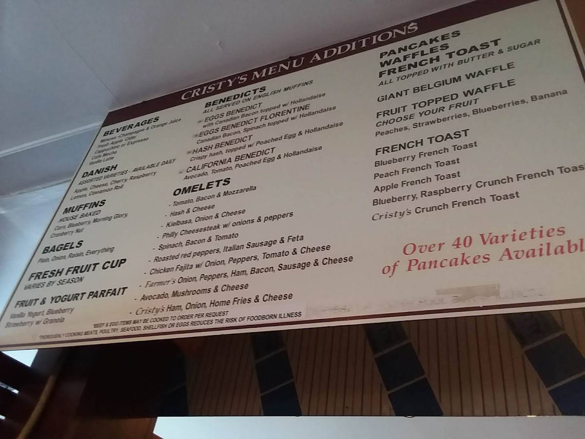Menu at Cristy's Restaurant, Westbrook