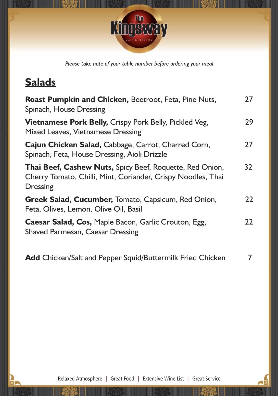 Menu at Kingsway Bar & Bistro, Darch