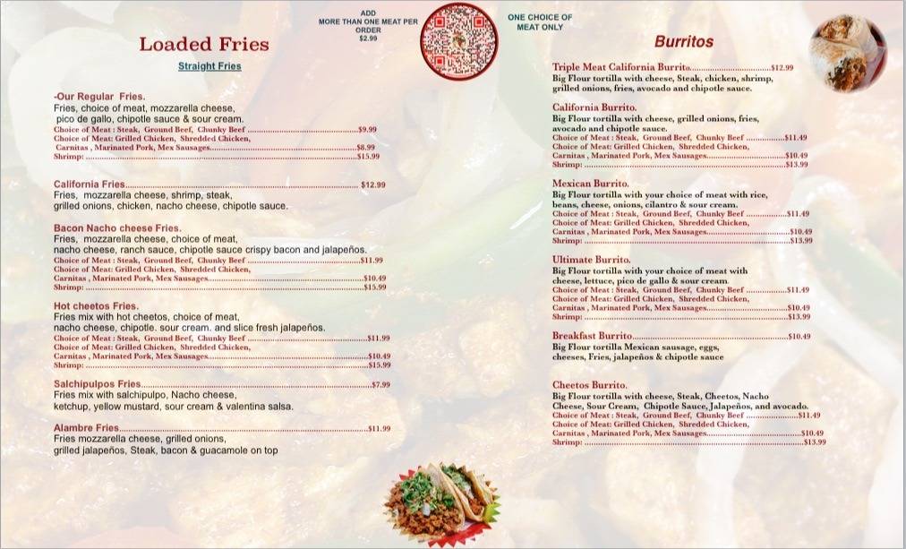 Menu at Taqueria El Jalapeño restaurant, Allen Park