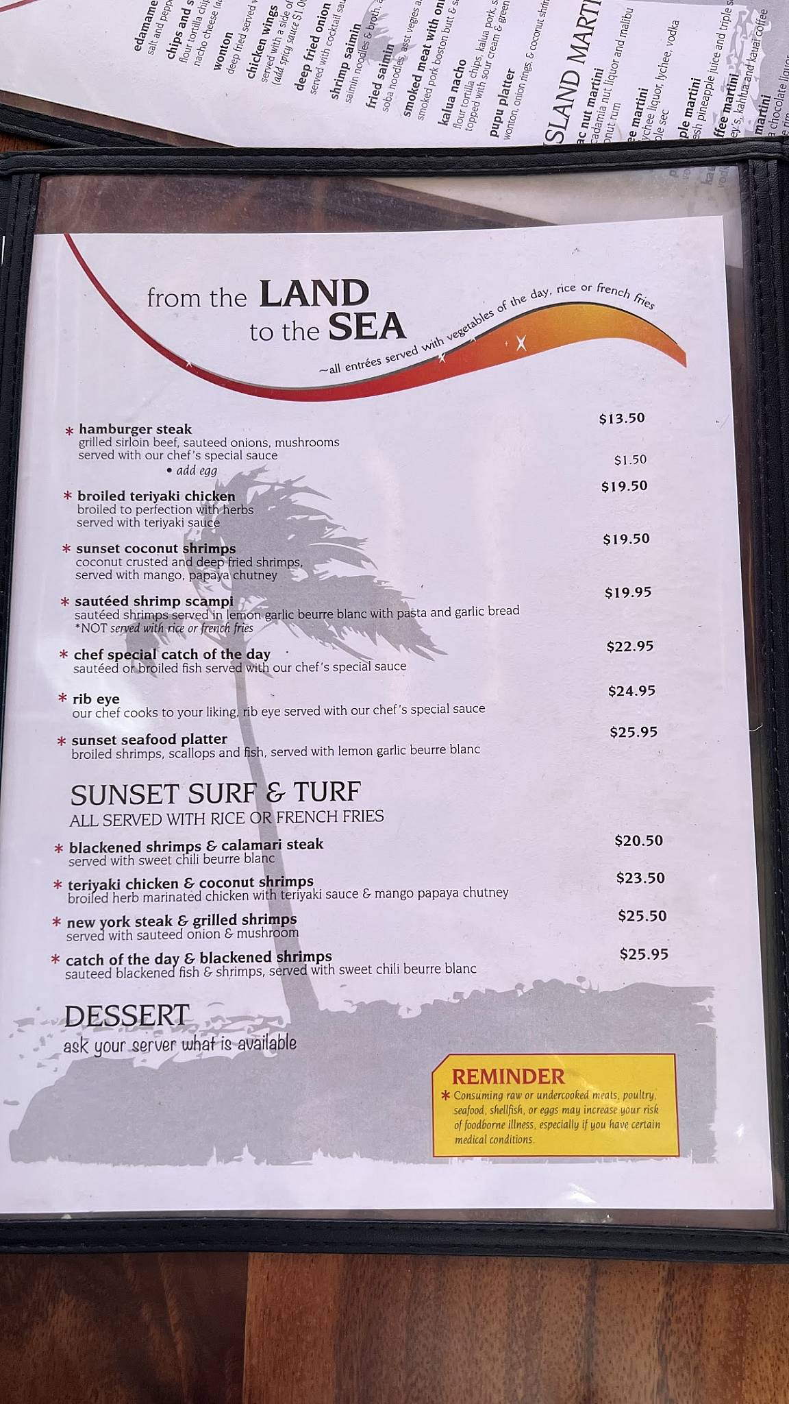 Menu at Port Allen Sunset Grill & Bar, Eleele