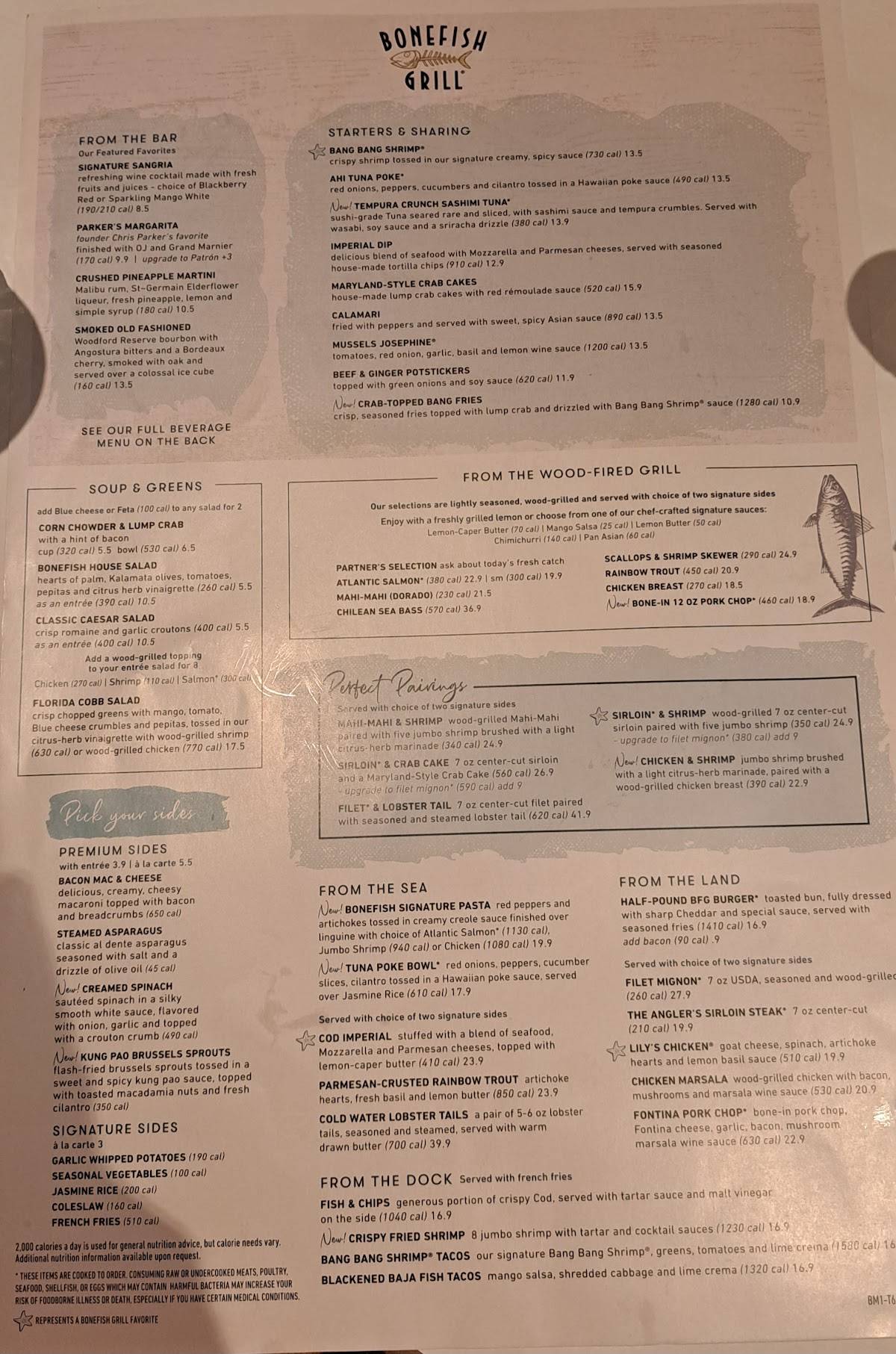 Menu at Bonefish Grill restaurant, Evansville