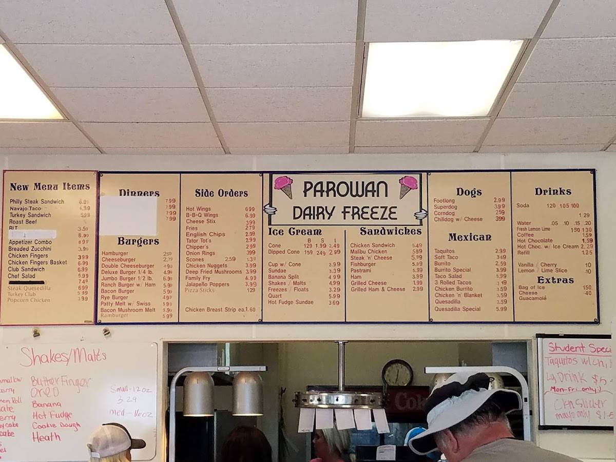 Menu at Parowan Dairy Freeze restaurant, Parowan