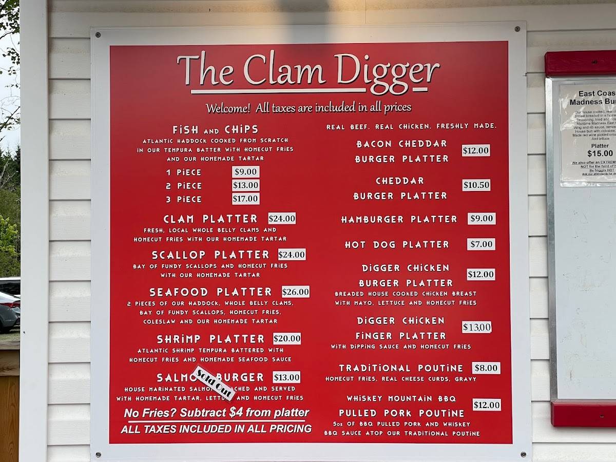 Menu at The Clam Digger restaurant, Chamcook, NB127