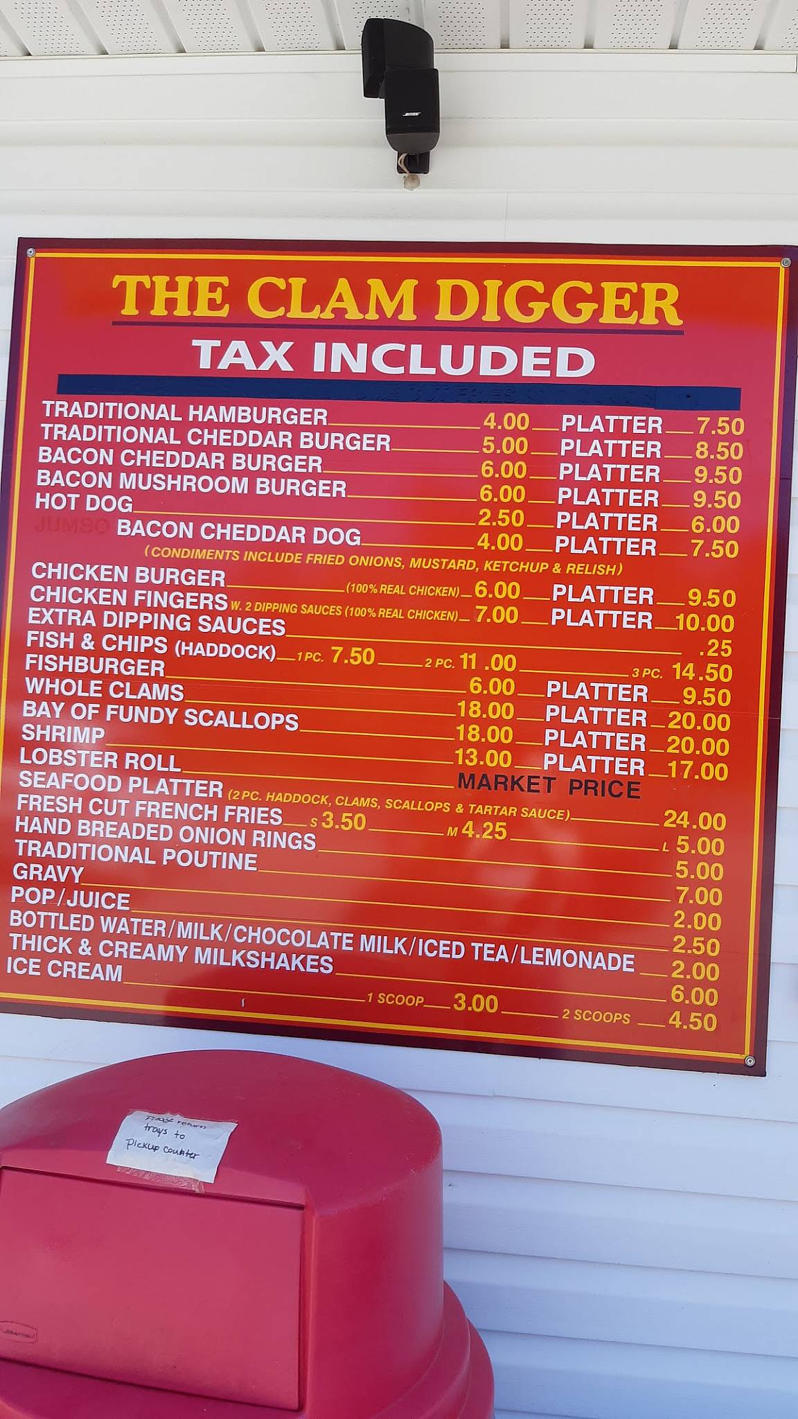 Menu at The Clam Digger restaurant, Chamcook, NB127