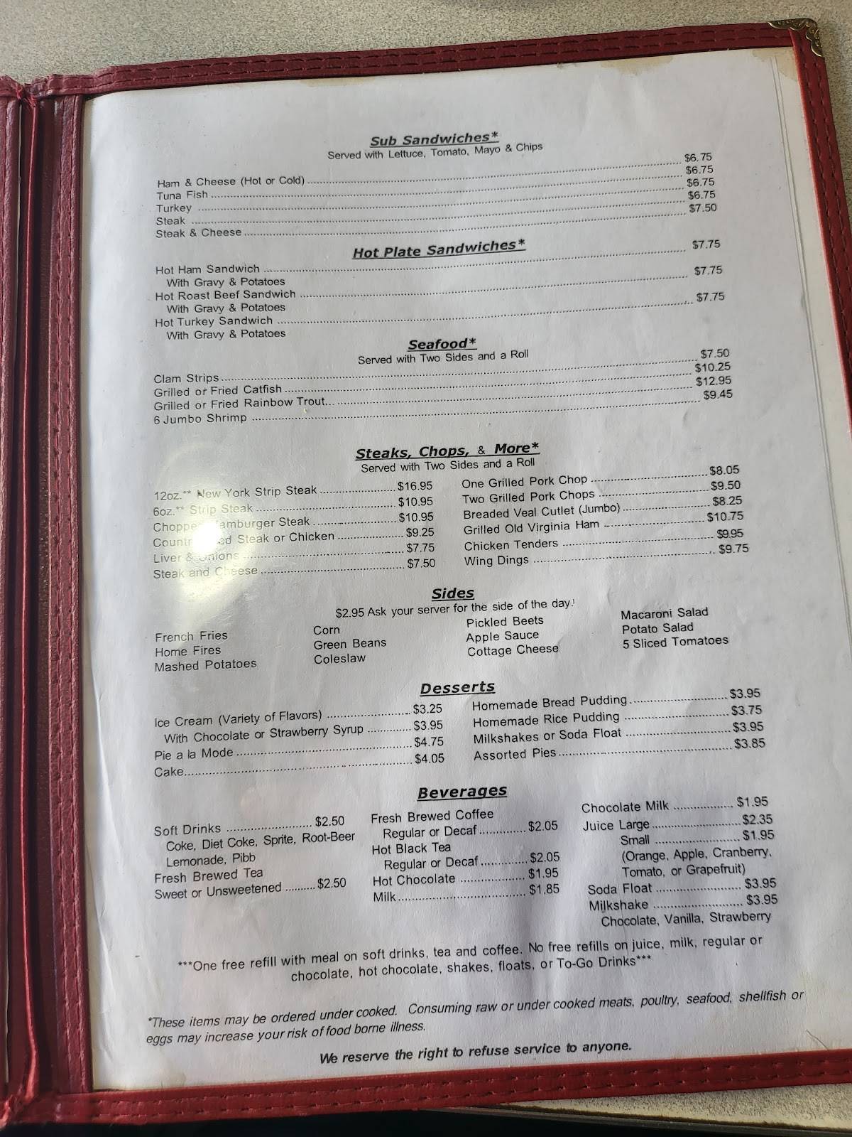Menu at Frost Cafe, Culpeper