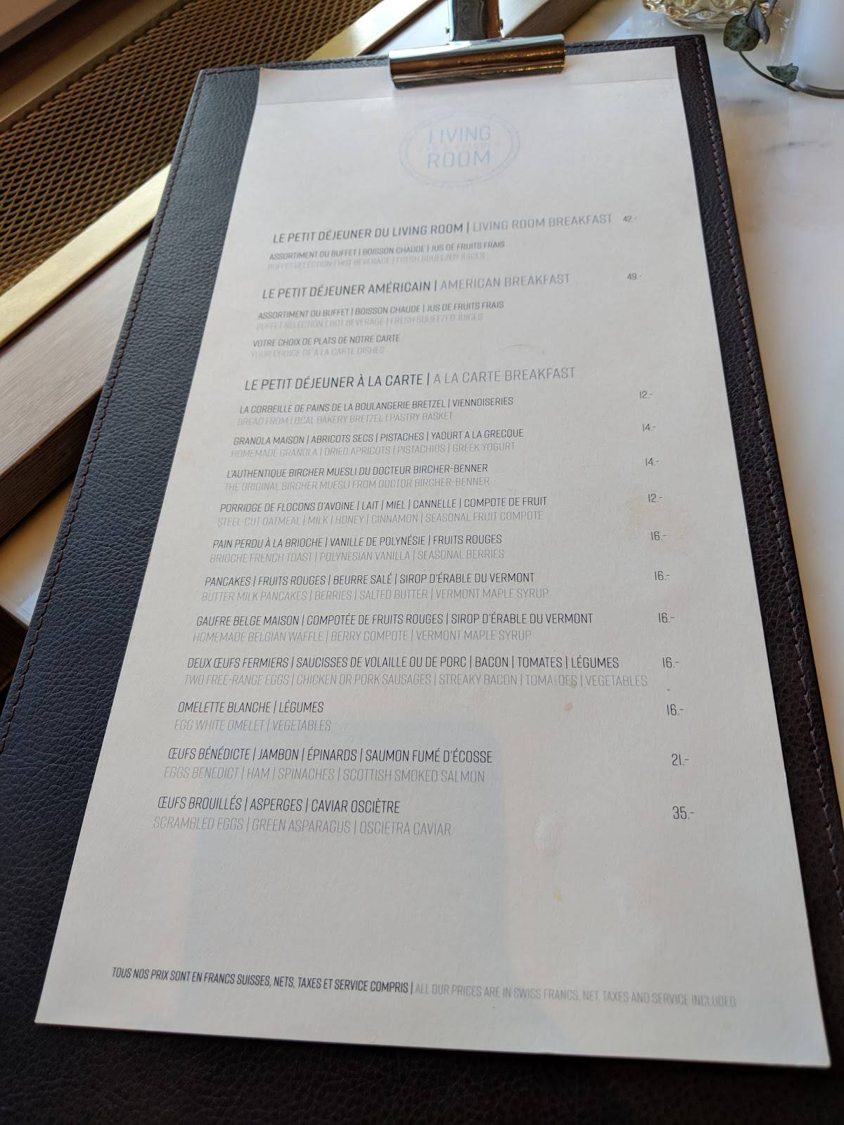 Speisekarte von Living Room Bar & Kitchen, Genf