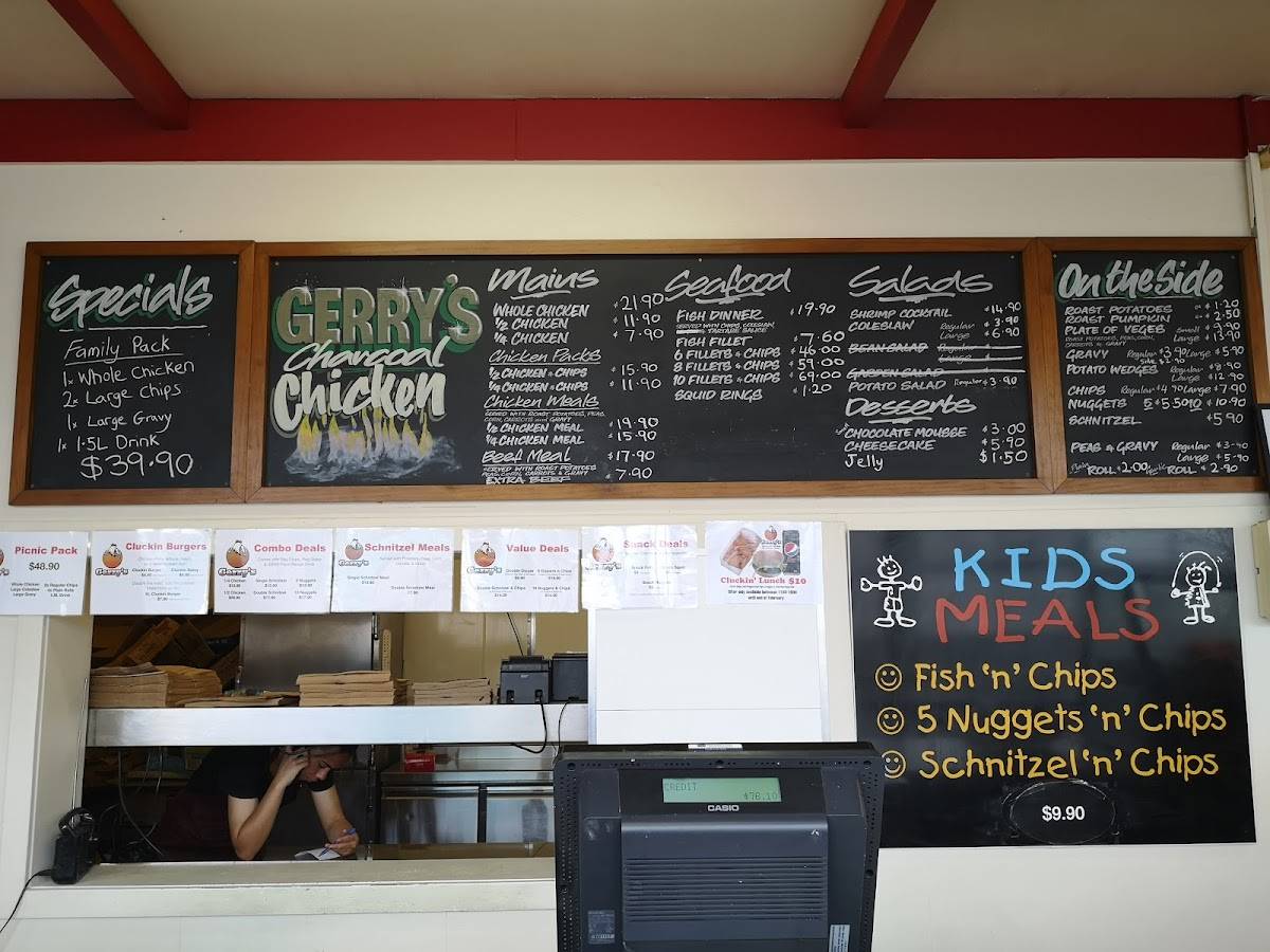 Menu at Gerry’s Charcoal Chicken restaurant, Upper Hutt