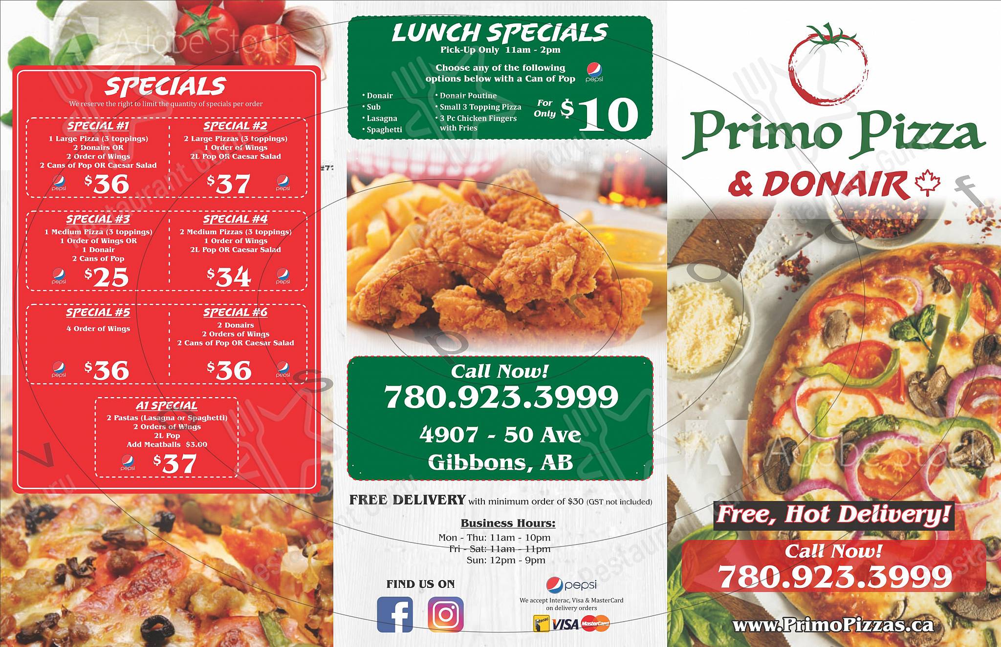 Menu at Primo Pizza & Donair restaurant, Gibbons