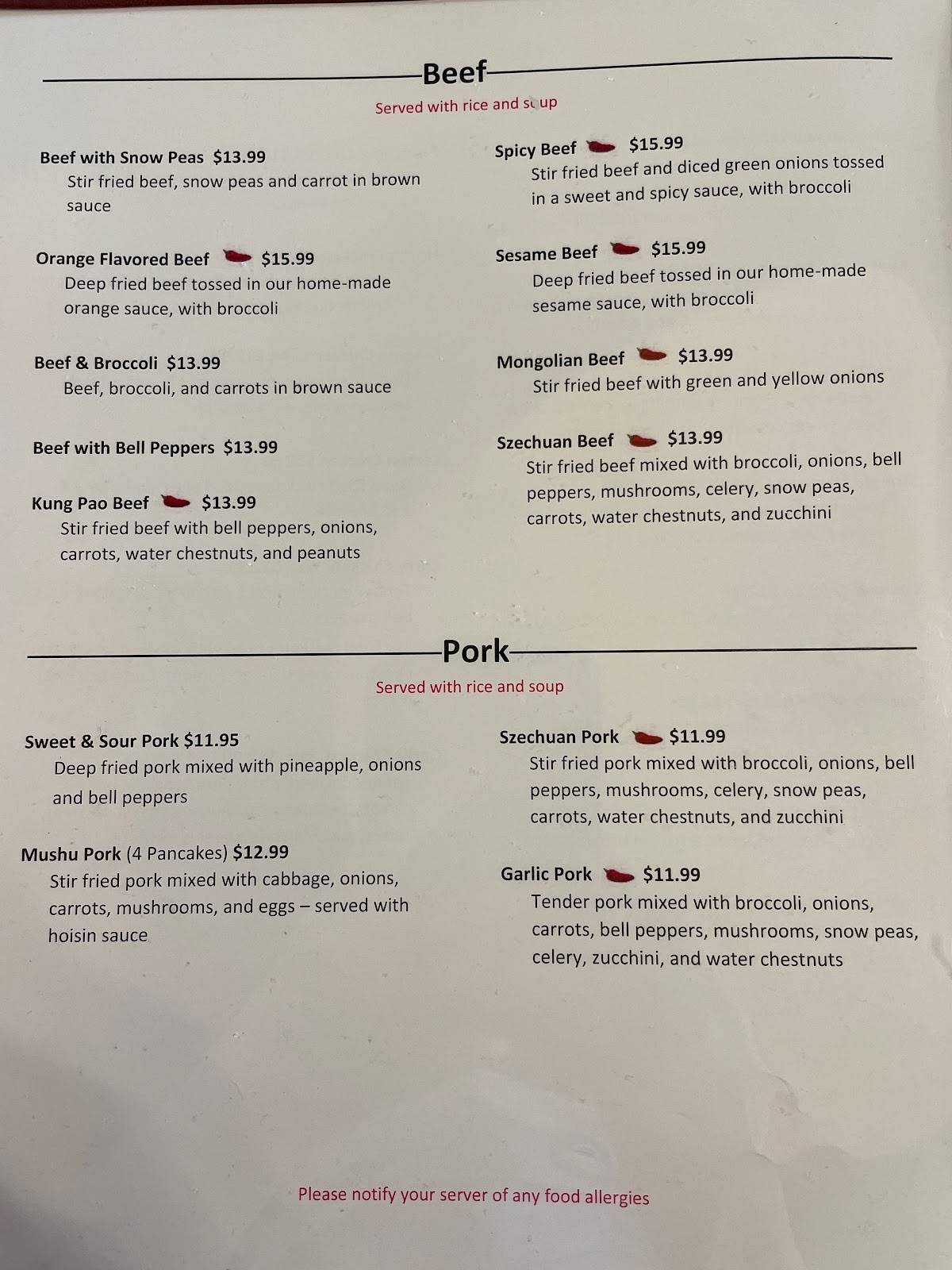 Menu at Ginger Oriental Restaurant, Grand Junction