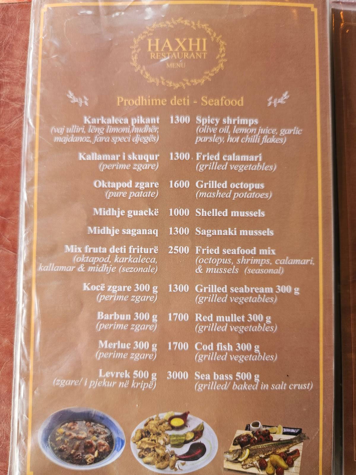 Menu at Haxhi restaurant Sarandë Rruga 40 Shenjtorët