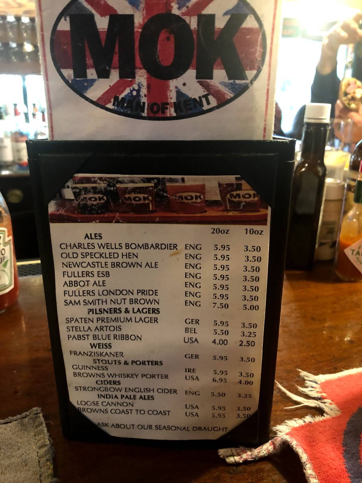 Menu at Man of Kent Tavern pub & bar, Hoosick