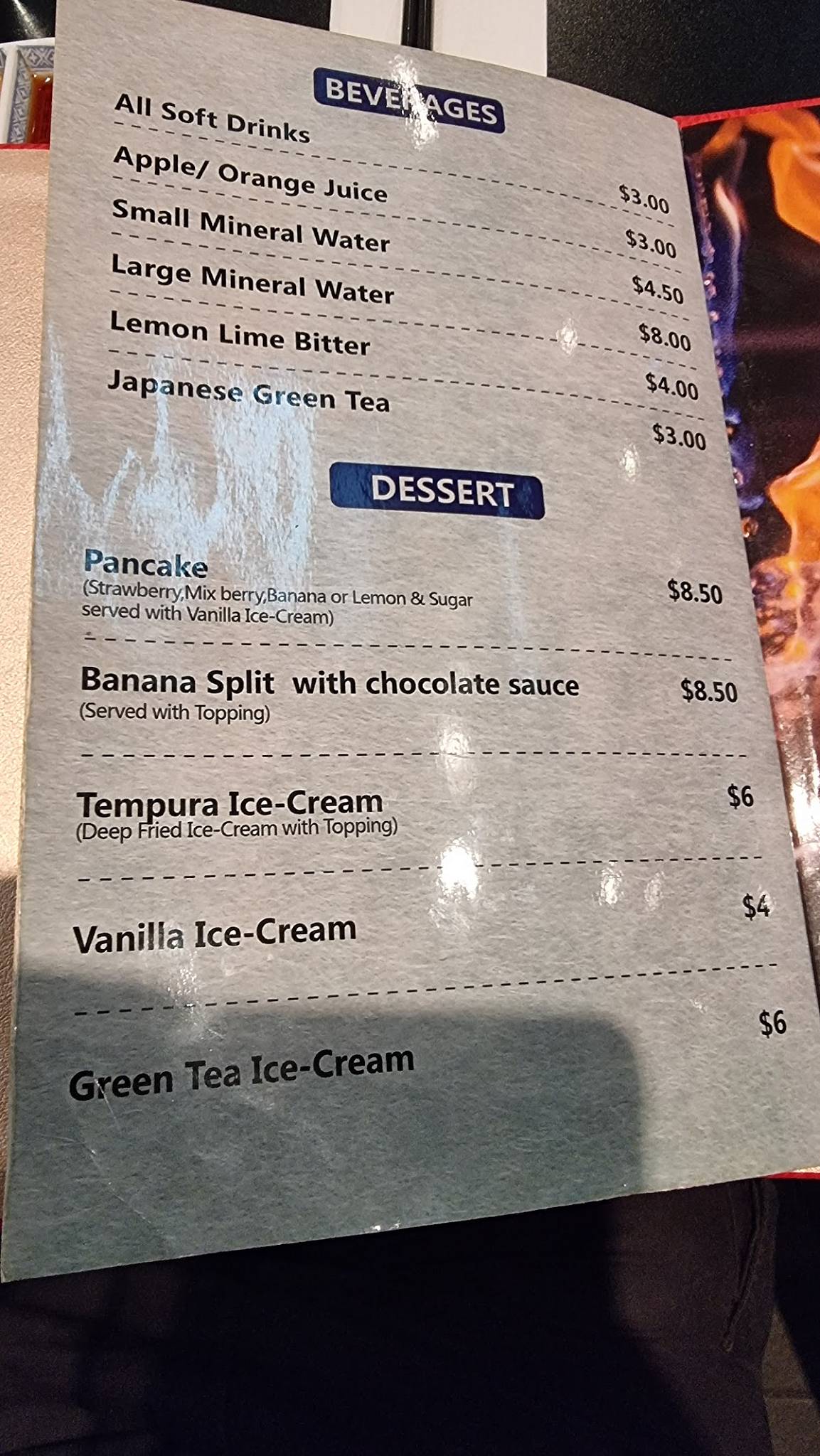 Menu at House of Teppanyaki Japanese Restaurant, Mosman