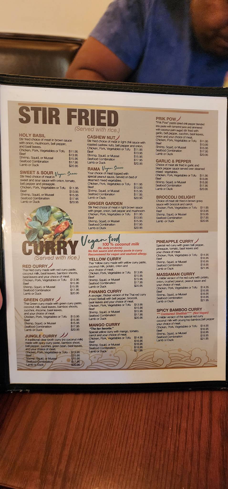 Menu at House of Thai restaurant, Cookeville