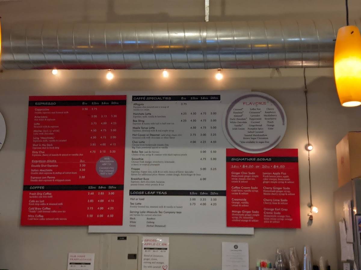 Menu at Hub Coffee cafe, Helena