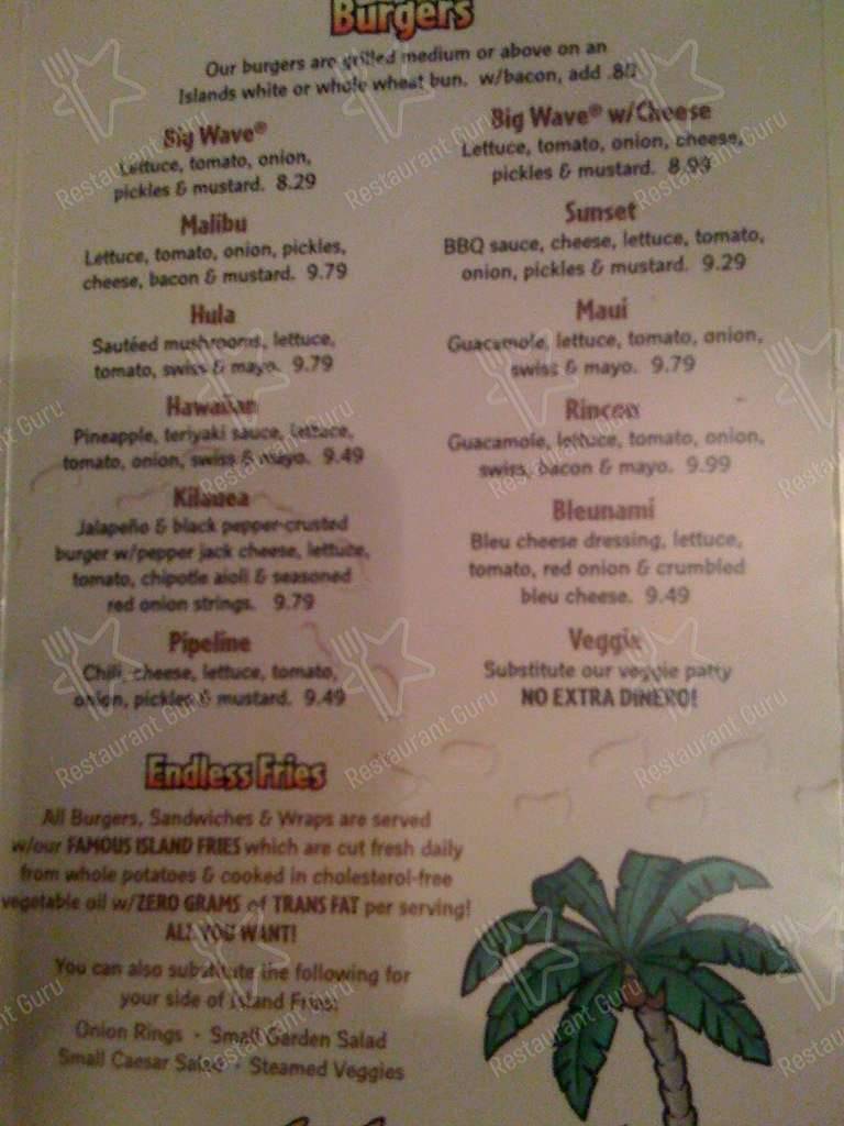 Islands Restaurant Rancho Cucamonga - CLOSED menu