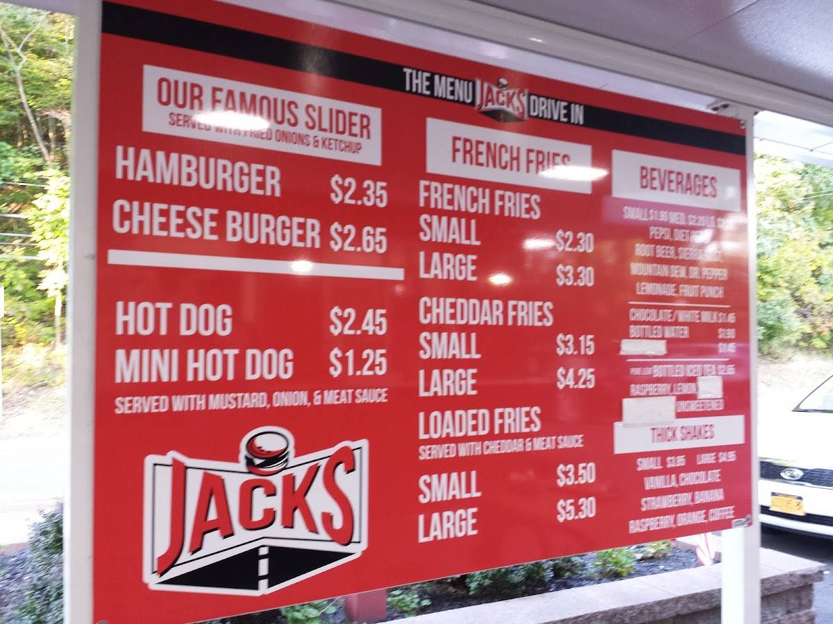 Menu at Jack's DriveIn restaurant, Wynantskill