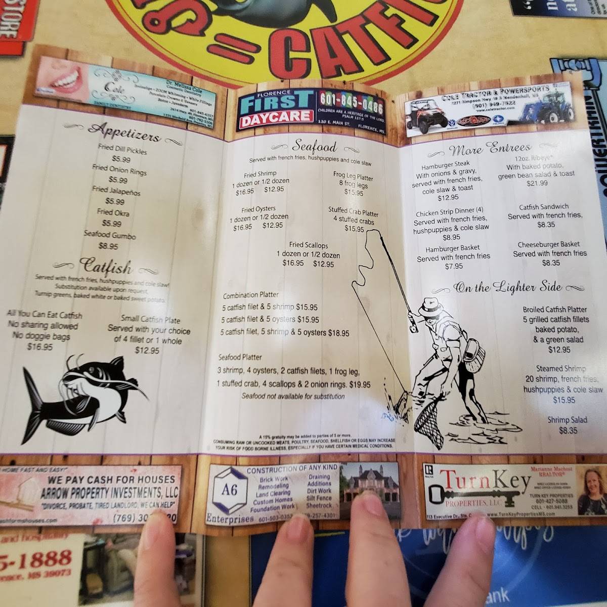 Menu at Jerry's Catfish House restaurant, Florence
