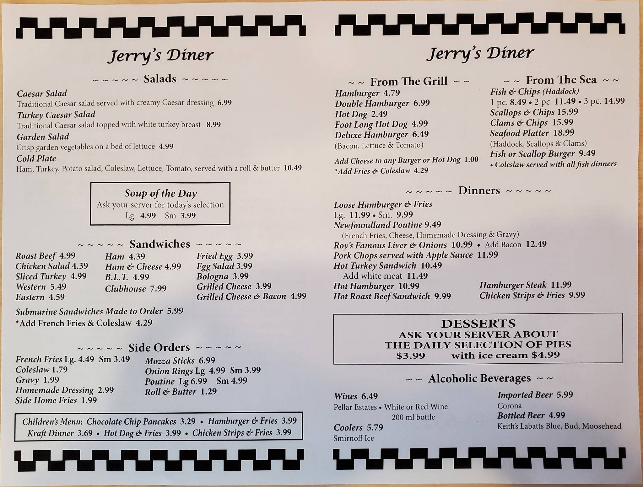 Menu at Jerry's Diner restaurant, Bridgewater
