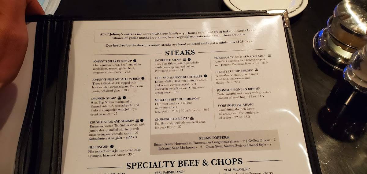 Menu at Johnny's Italian Steakhouse, Moline