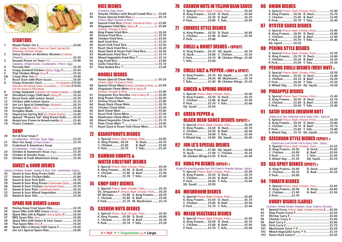 Menu at Jon Le Chinese Takeaway fast food, Herne Bay