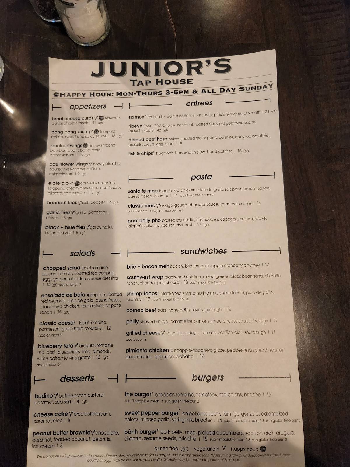 Menu at Junior's Restaurant & Tap House, River Falls