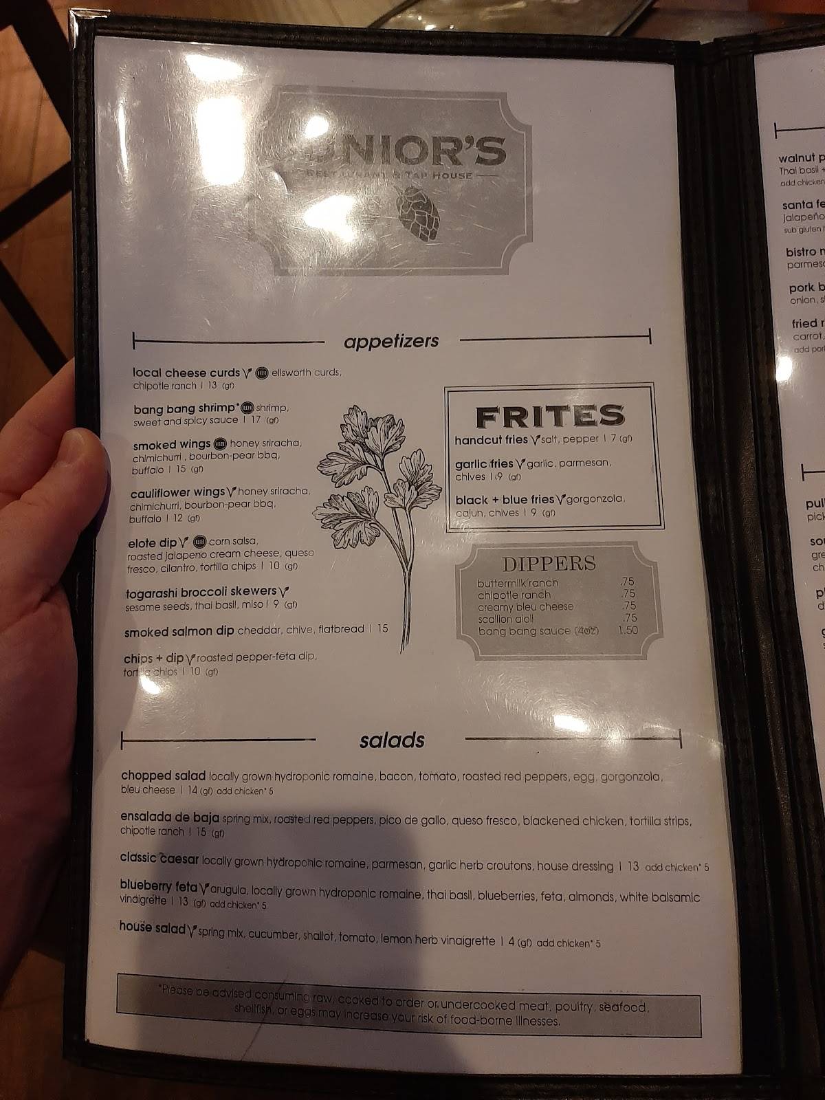 Menu at Junior's Restaurant & Tap House, River Falls