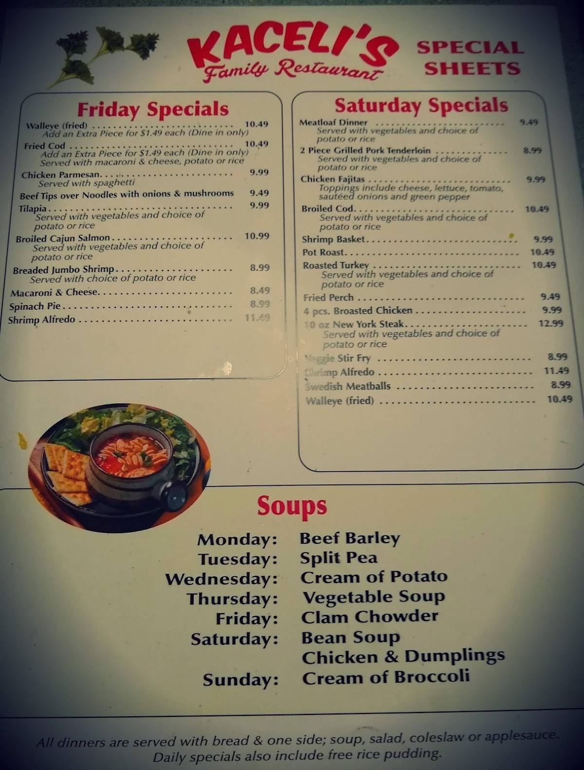 Menu at Kaceli’s Family Restaurant, Taylor