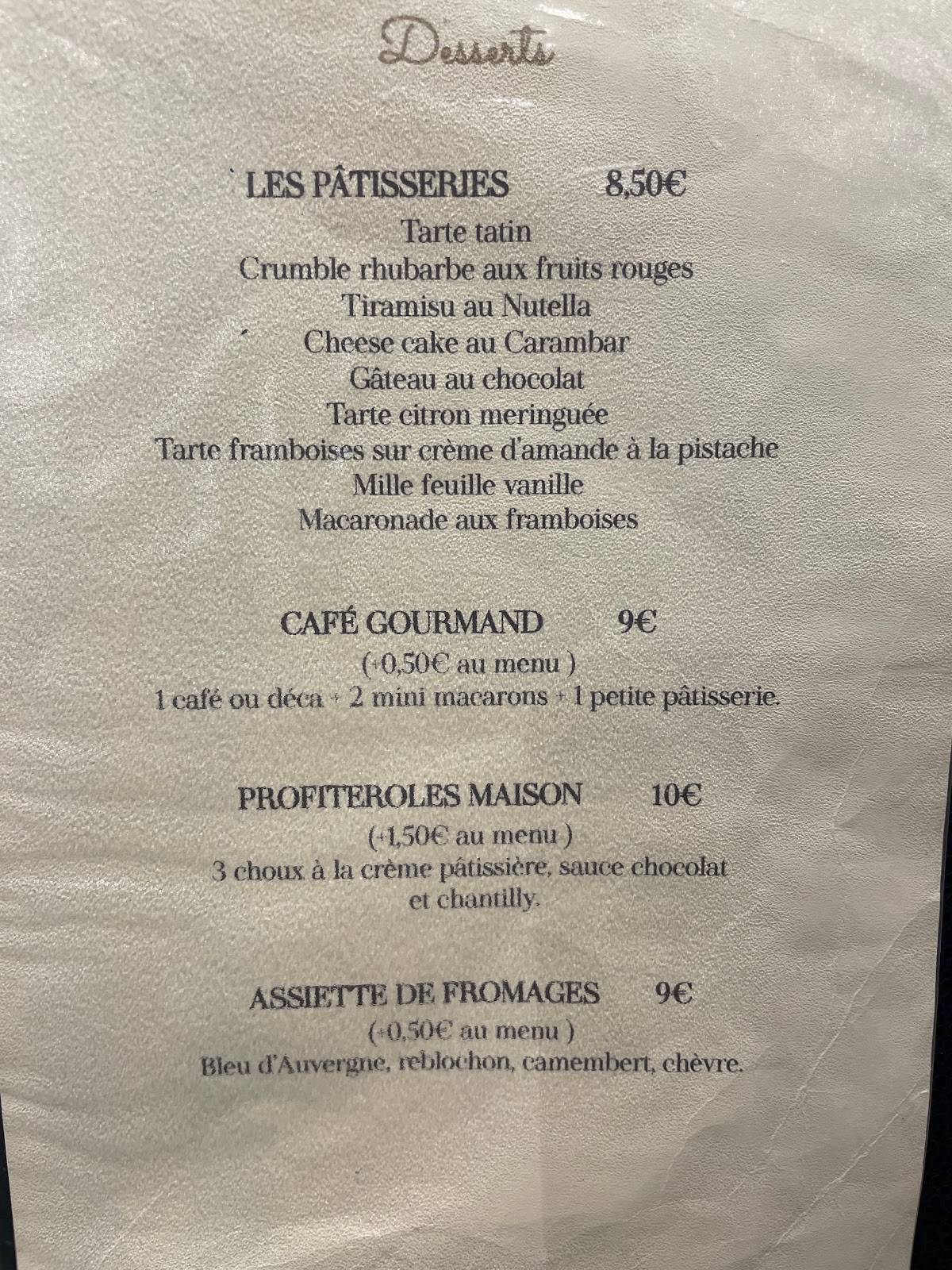 Menu at La Jacobine restaurant, Paris, 5961 Rue SaintAndré des