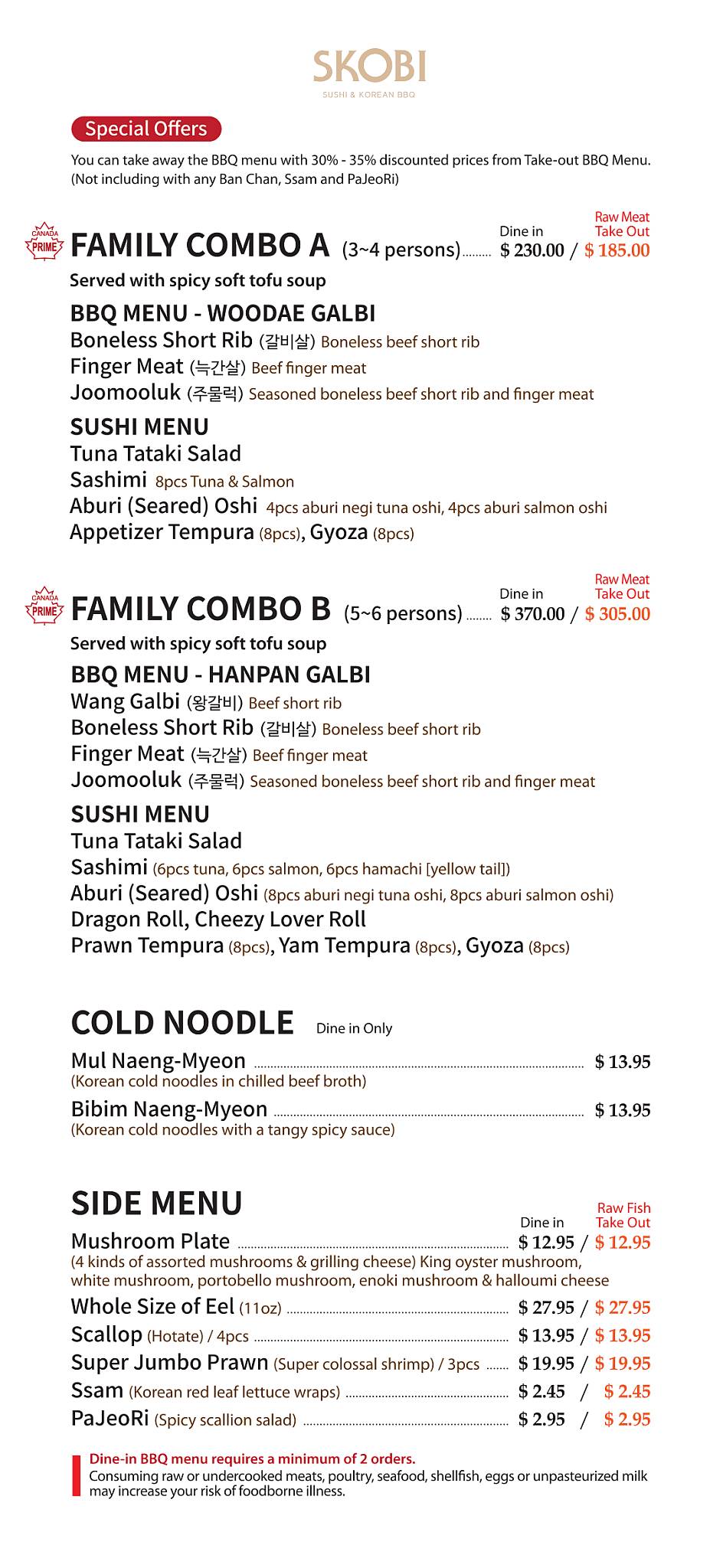 Menu at SKOBI sushi & korean bbq, Langley Township