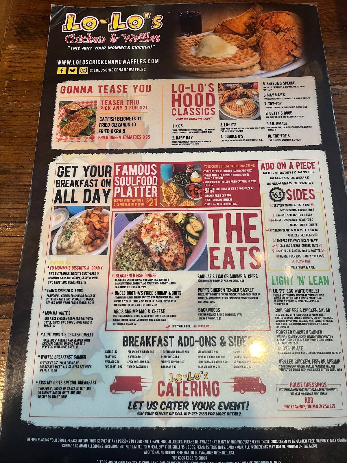 Menu at LoLo's Chicken & Waffles restaurant, Grapevine, TX114