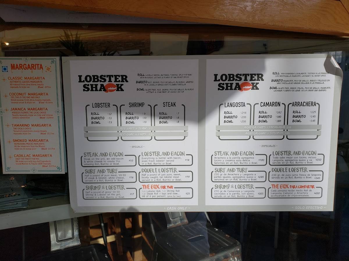 Menu at Lobster Shack restaurant, San Miguel de Cozumel