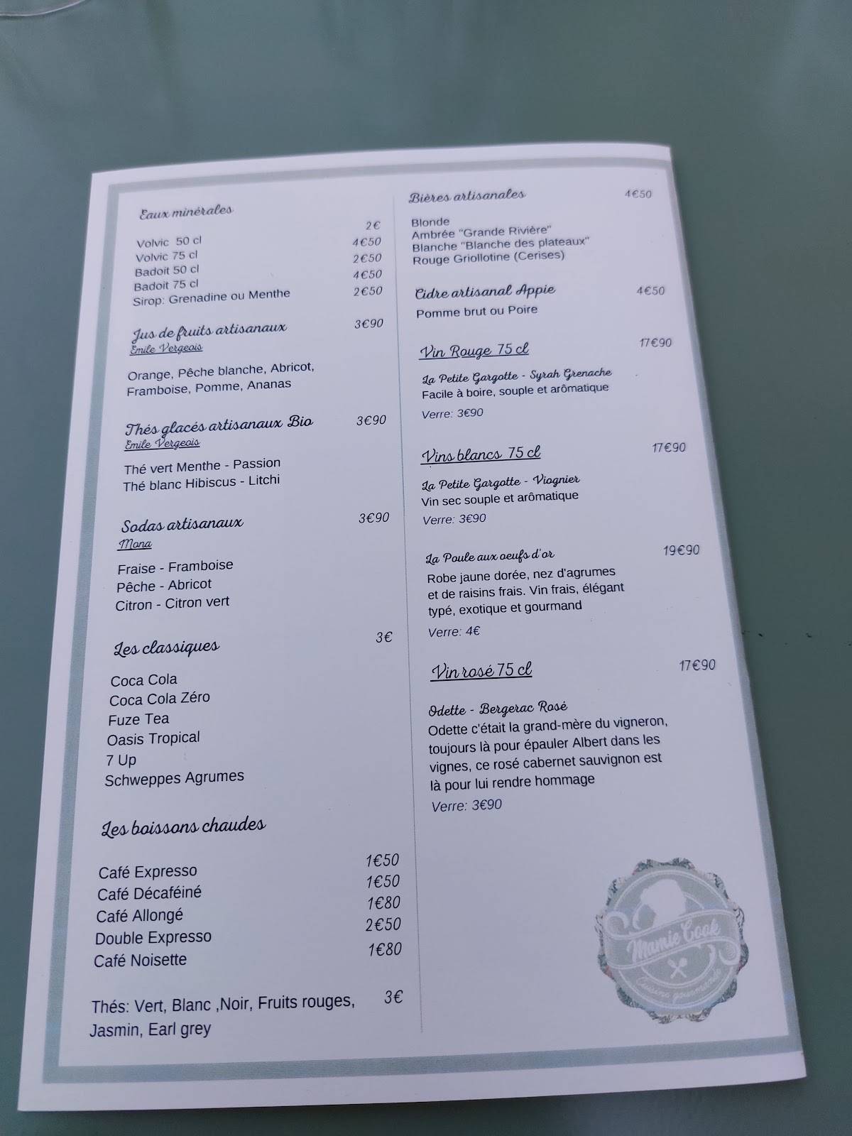 Menu au Mamie Cook restaurant, Clermont-Ferrand